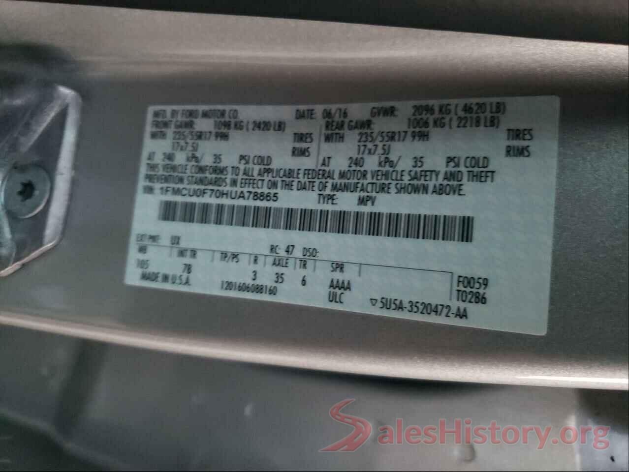 1FMCU0F70HUA78865 2017 FORD ESCAPE