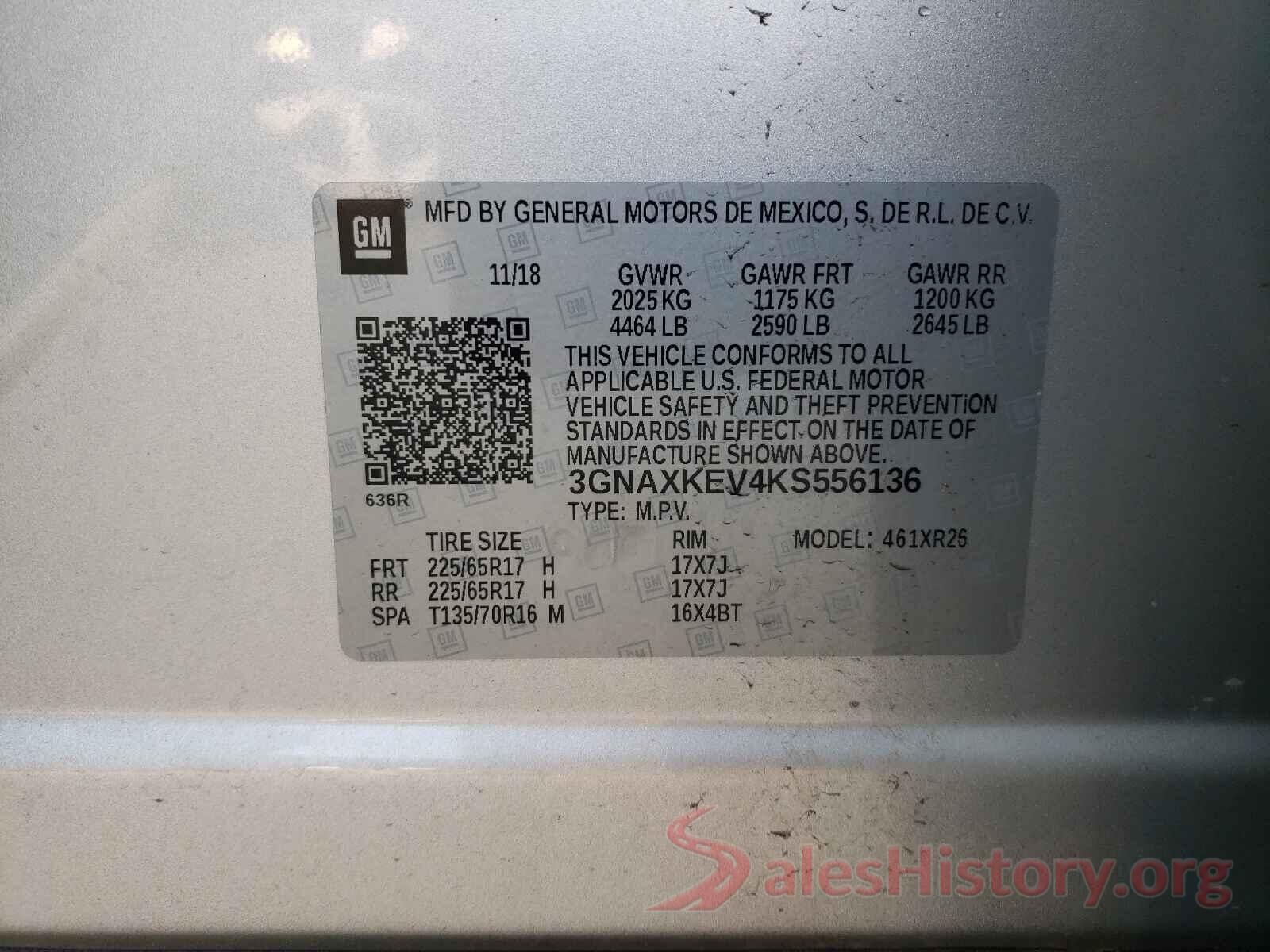 3GNAXKEV4KS556136 2019 CHEVROLET EQUINOX