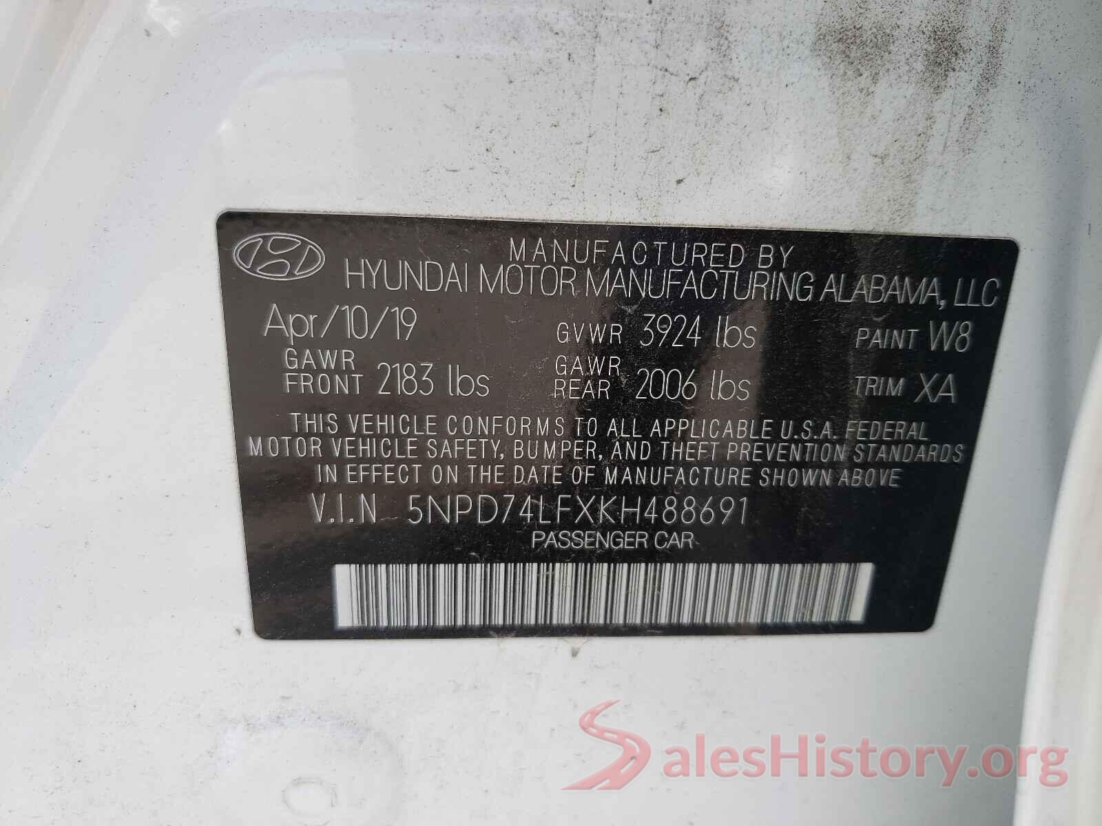 5NPD74LFXKH488691 2019 HYUNDAI ELANTRA