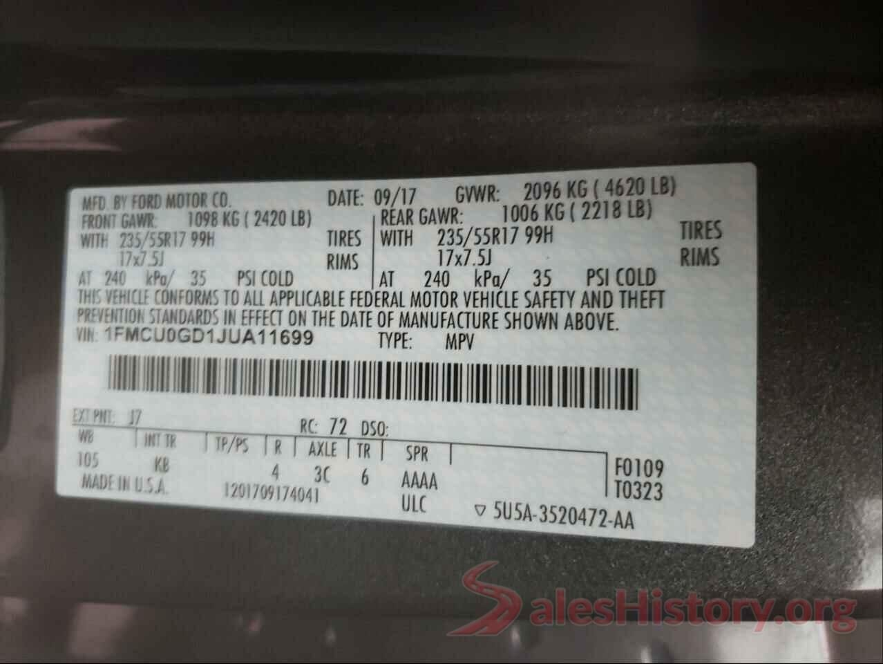 1FMCU0GD1JUA11699 2018 FORD ESCAPE