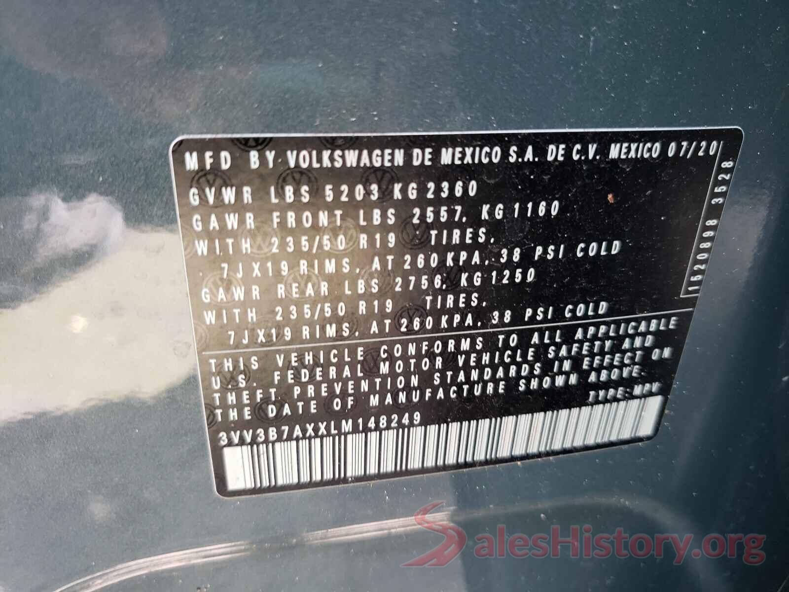 3VV3B7AXXLM148249 2020 VOLKSWAGEN TIGUAN