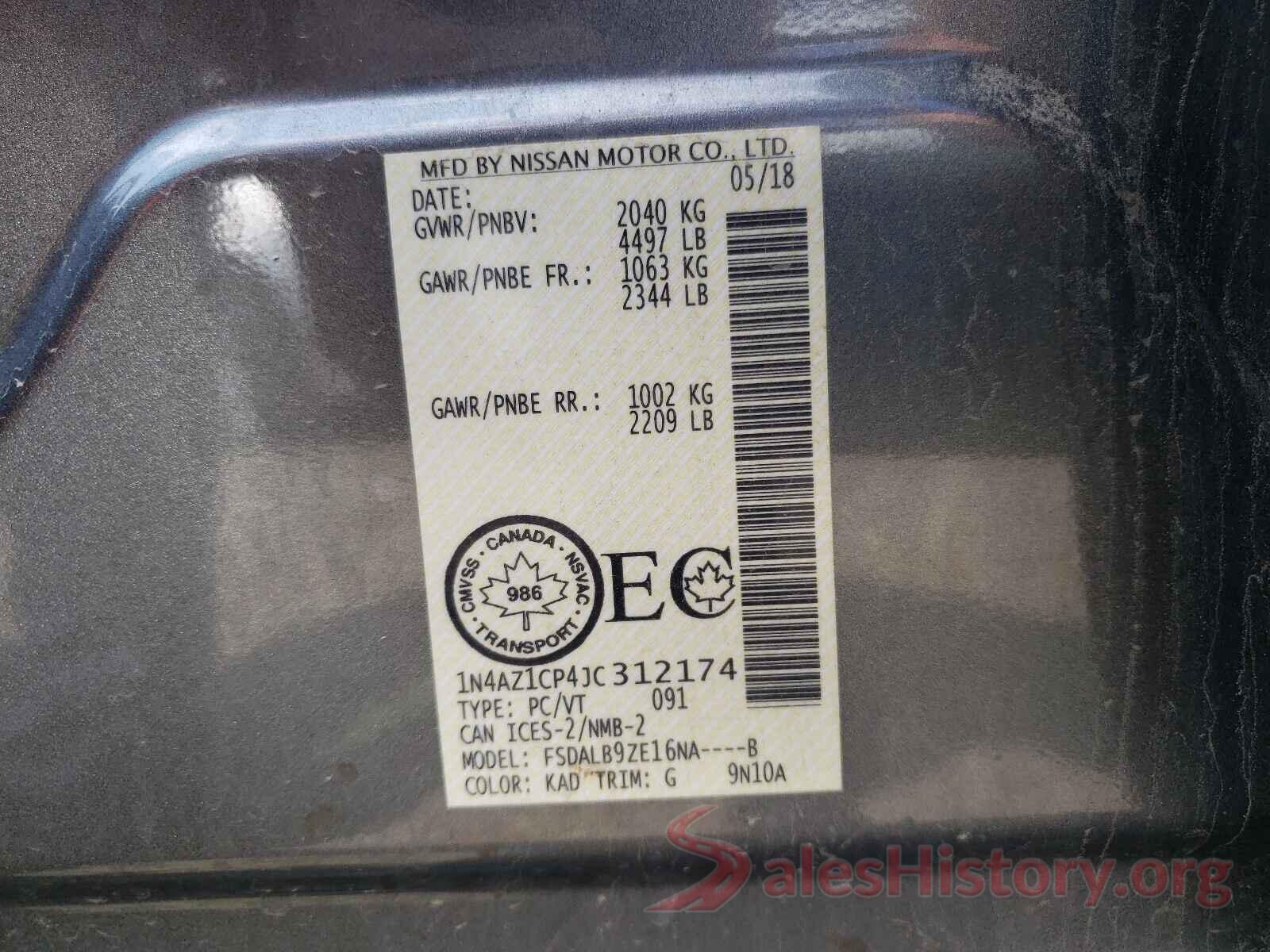 1N4AZ1CP4JC312174 2018 NISSAN LEAF