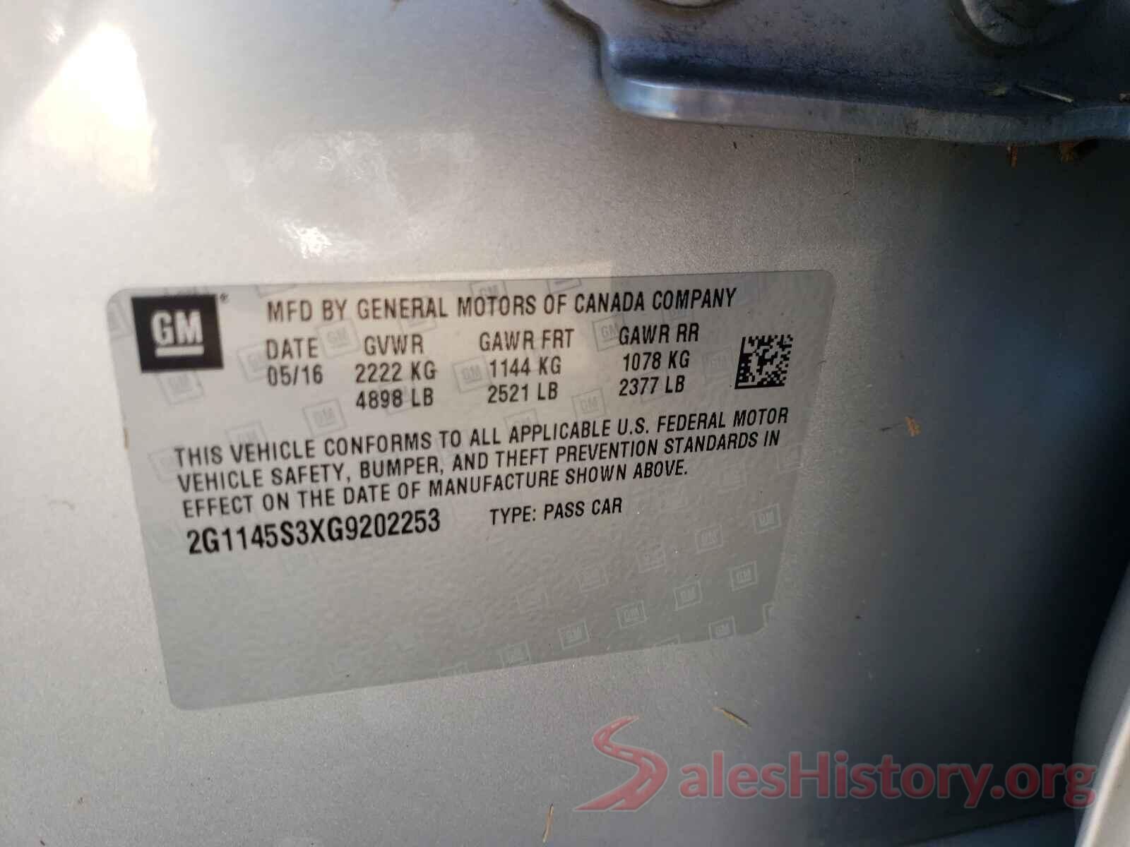 2G1145S3XG9202253 2016 CHEVROLET IMPALA