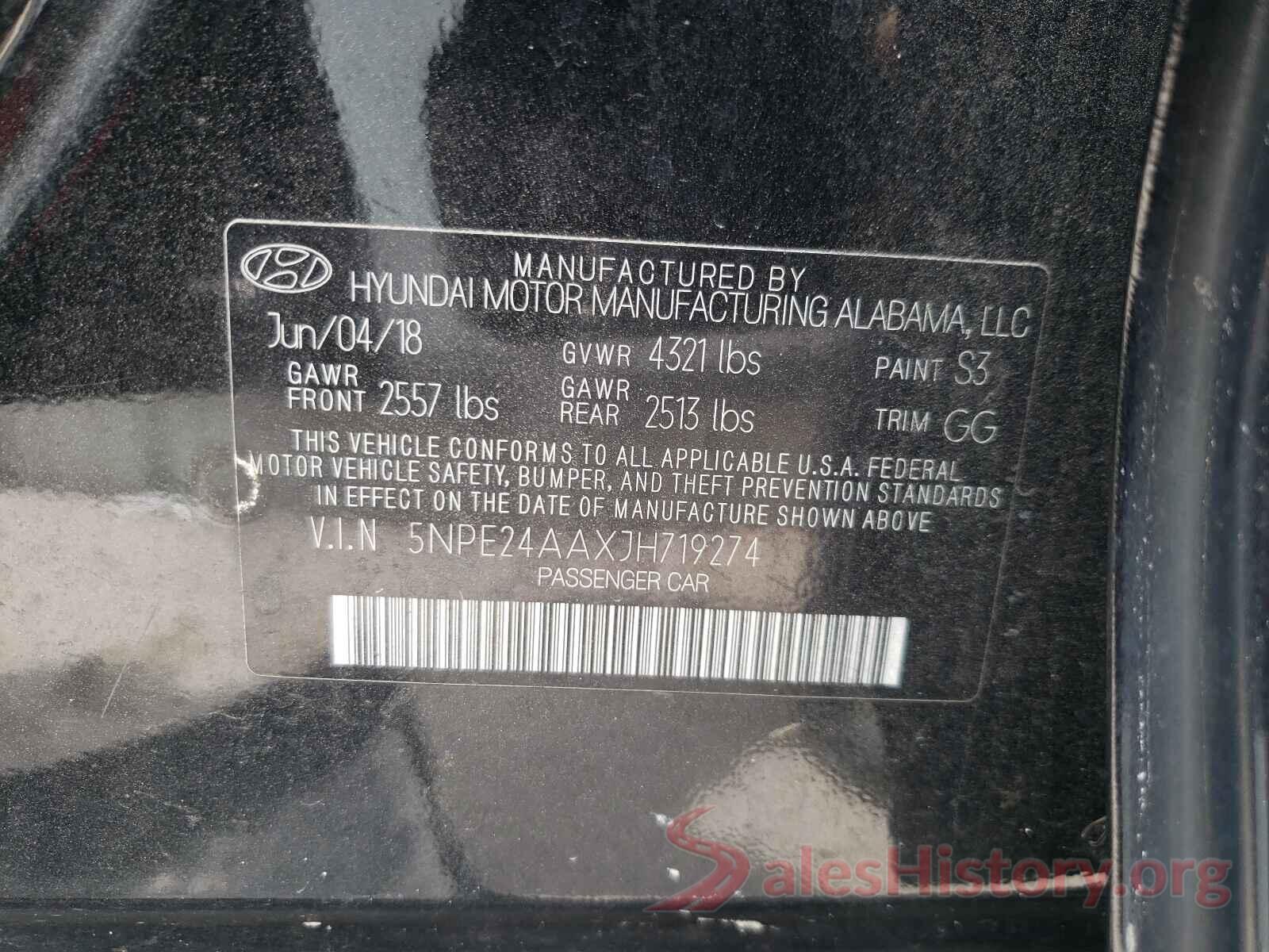 5NPE24AAXJH719274 2018 HYUNDAI SONATA