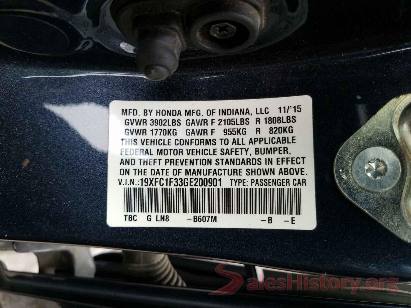 19XFC1F33GE200901 2016 HONDA CIVIC