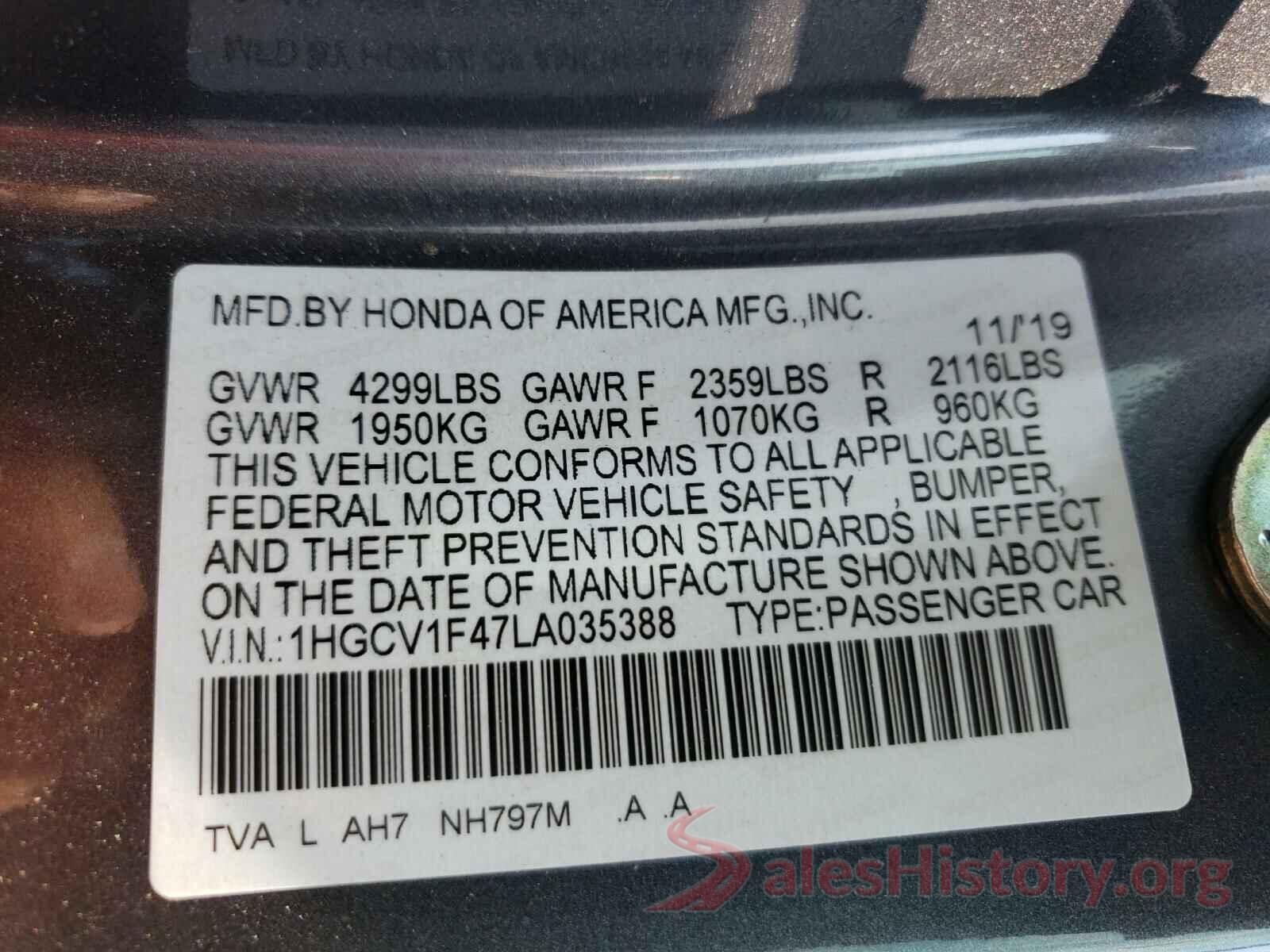 1HGCV1F47LA035388 2020 HONDA ACCORD