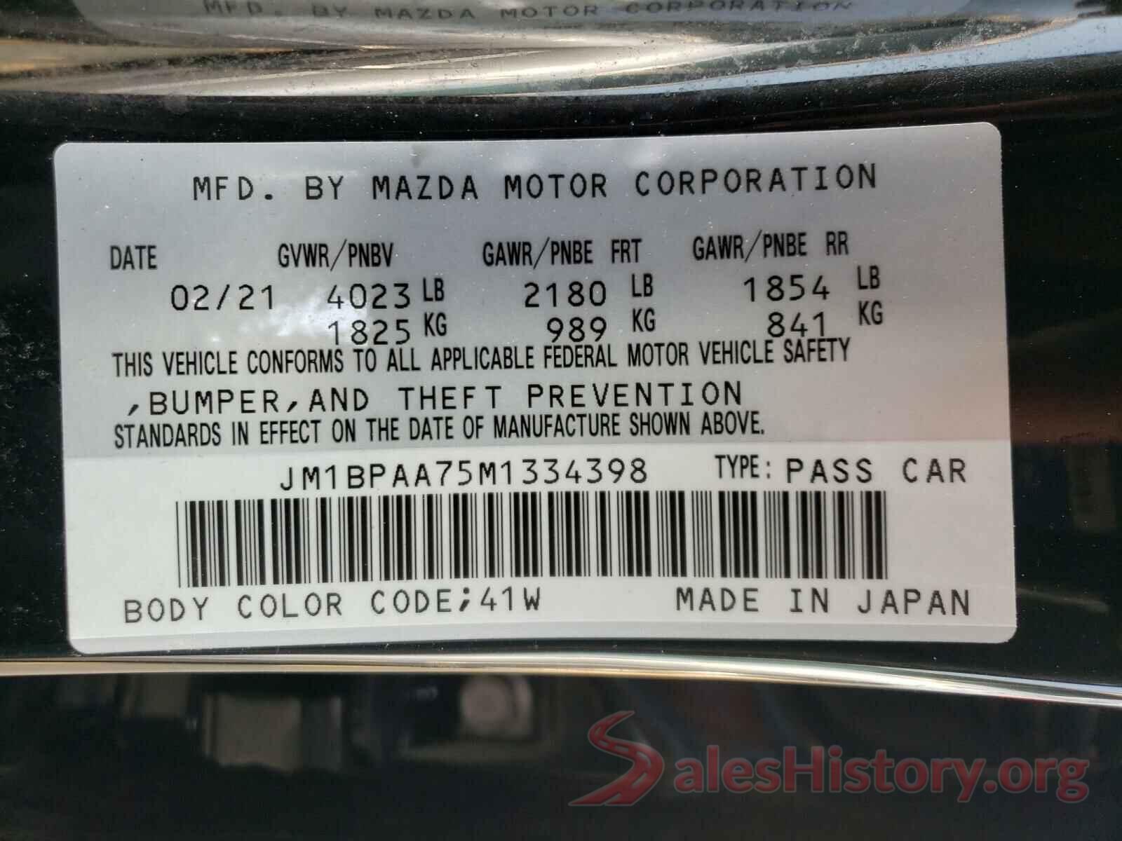 JM1BPAA75M1334398 2021 MAZDA 3