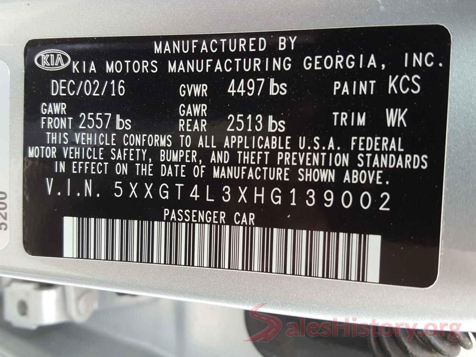 5XXGT4L3XHG139002 2017 KIA OPTIMA