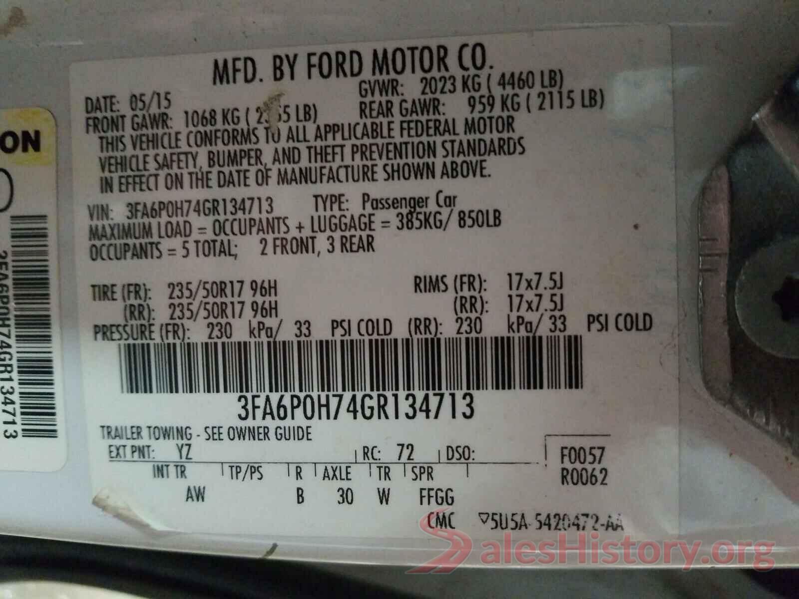 3FA6P0H74GR134713 2016 FORD FUSION