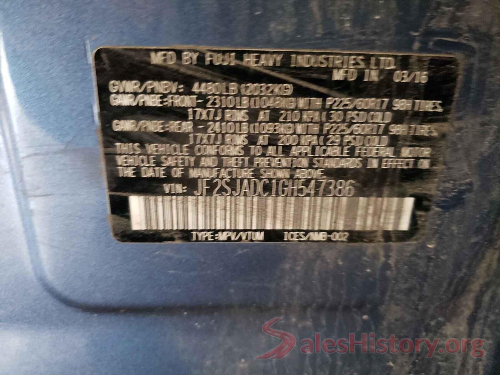 JF2SJADC1GH547386 2016 SUBARU FORESTER