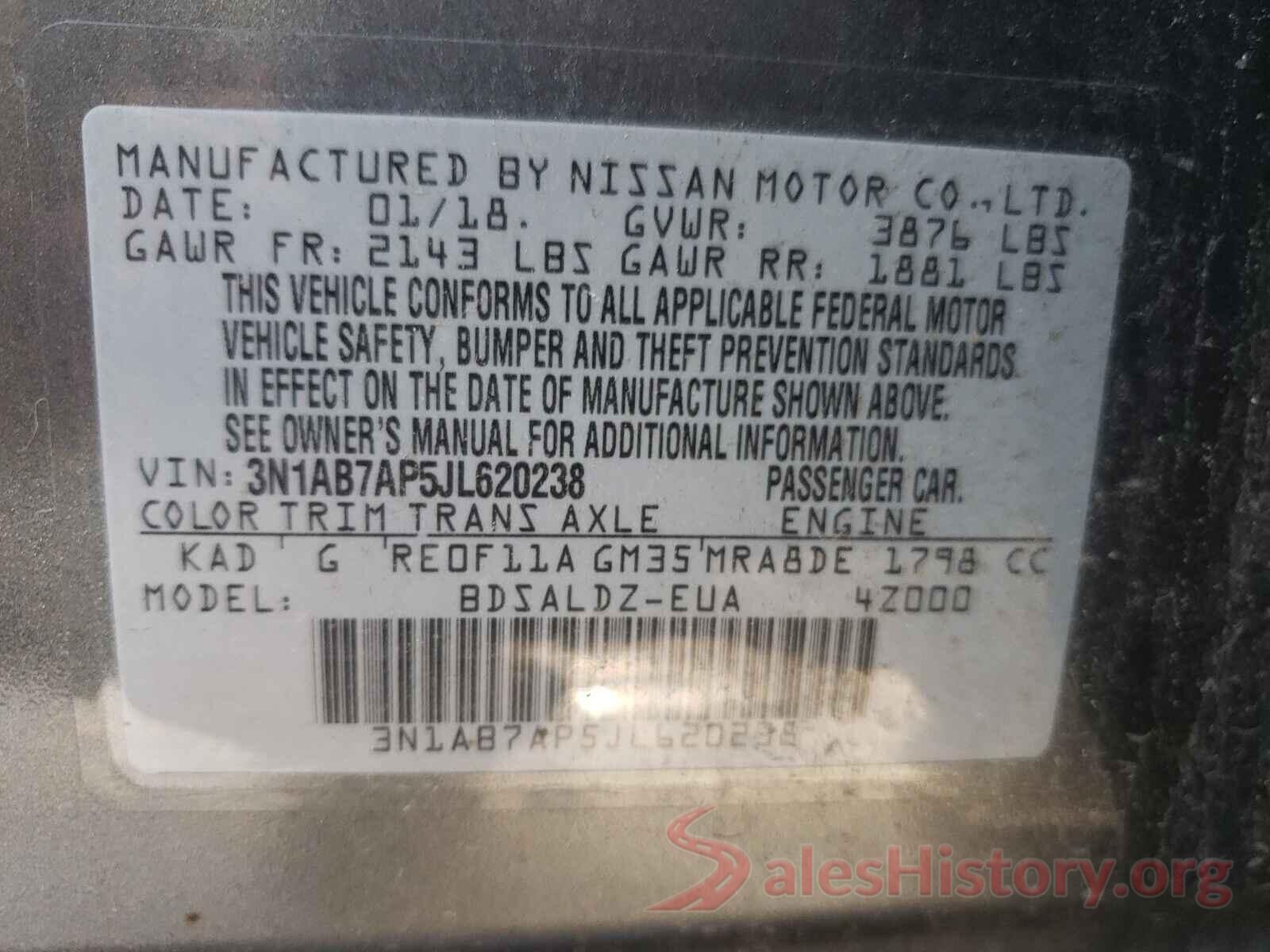 3N1AB7AP5JL620238 2018 NISSAN SENTRA