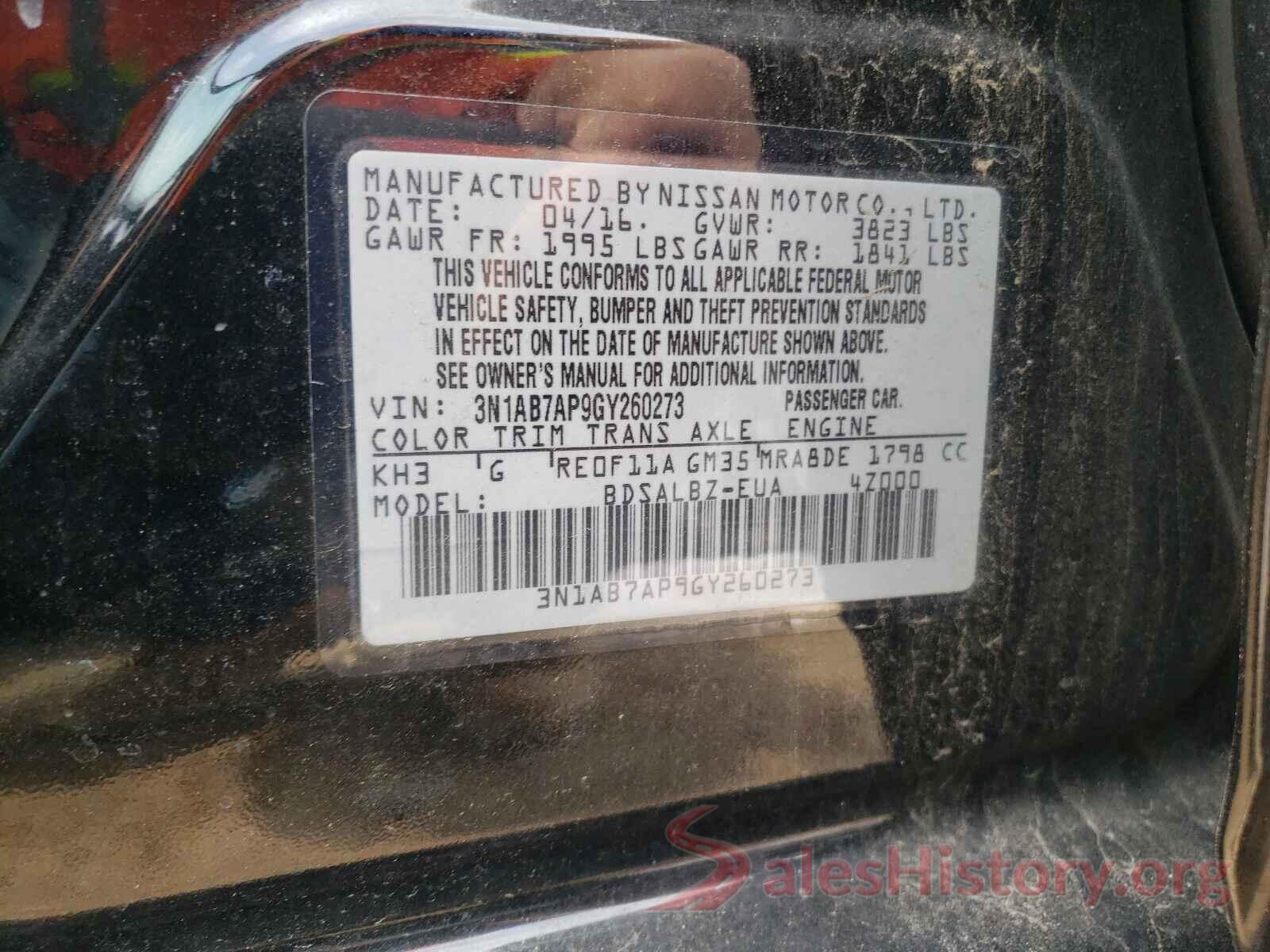 3N1AB7AP9GY260273 2016 NISSAN SENTRA