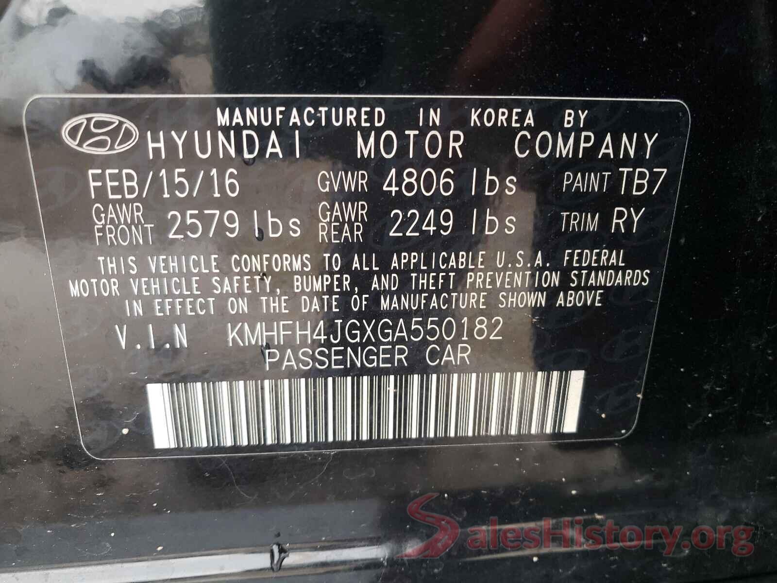 KMHFH4JGXGA550182 2016 HYUNDAI AZERA