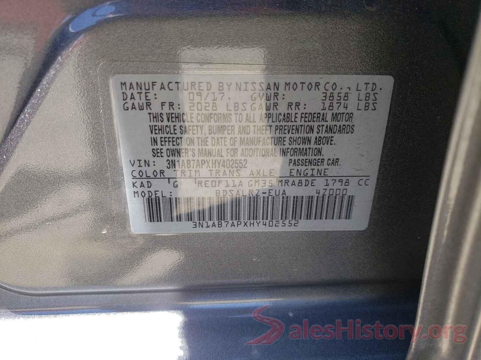 3N1AB7APXHY402552 2017 NISSAN SENTRA