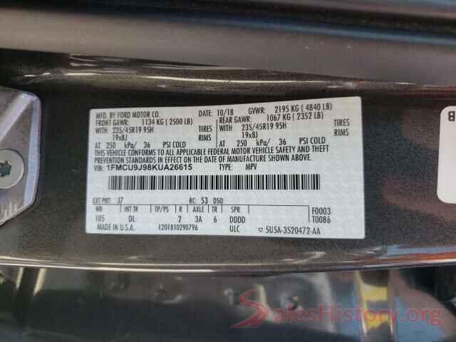 1FMCU9J98KUA26615 2019 FORD ESCAPE