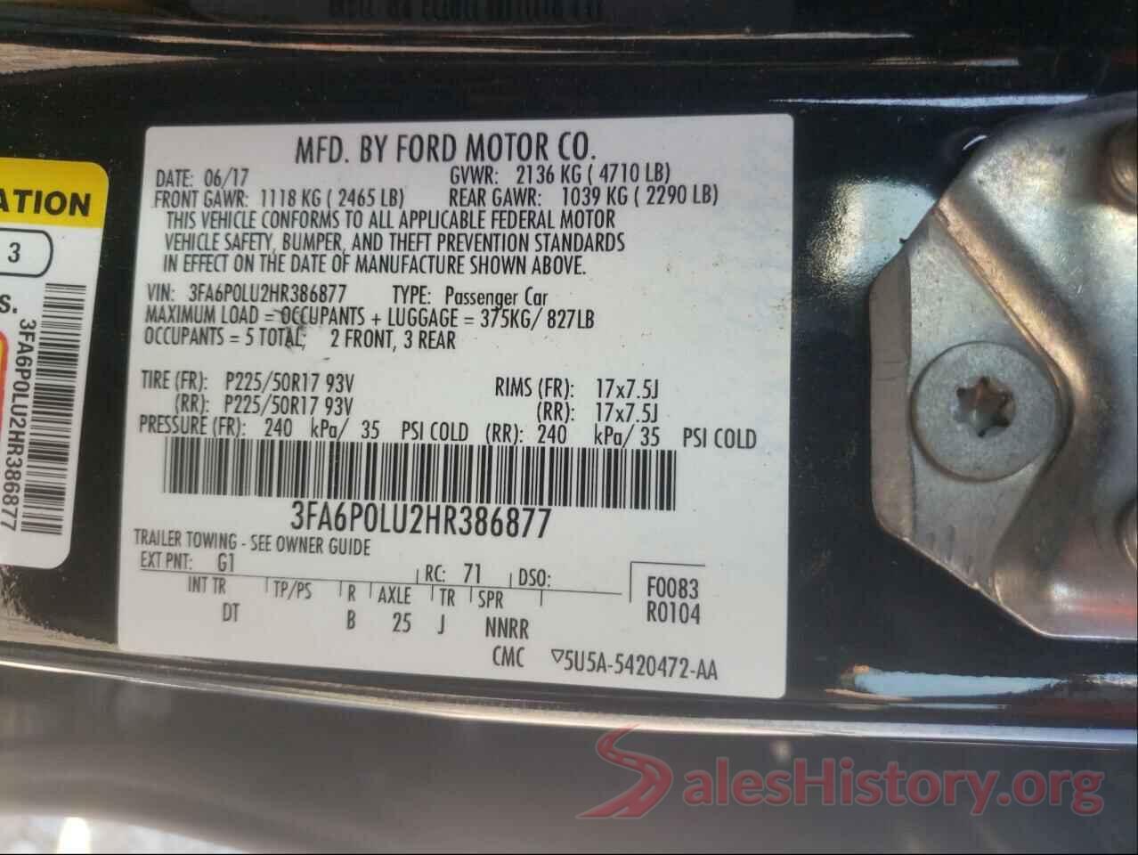 3FA6P0LU2HR386877 2017 FORD FUSION