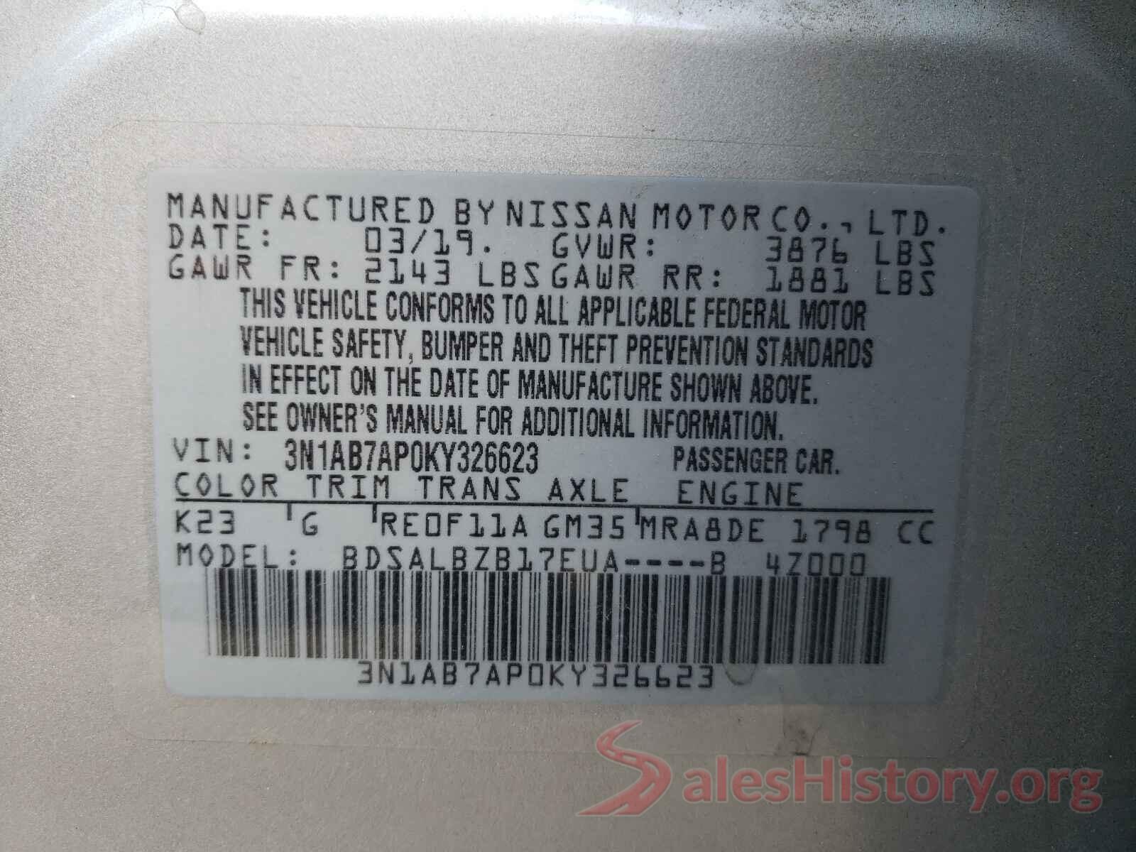 3N1AB7AP0KY326623 2019 NISSAN SENTRA