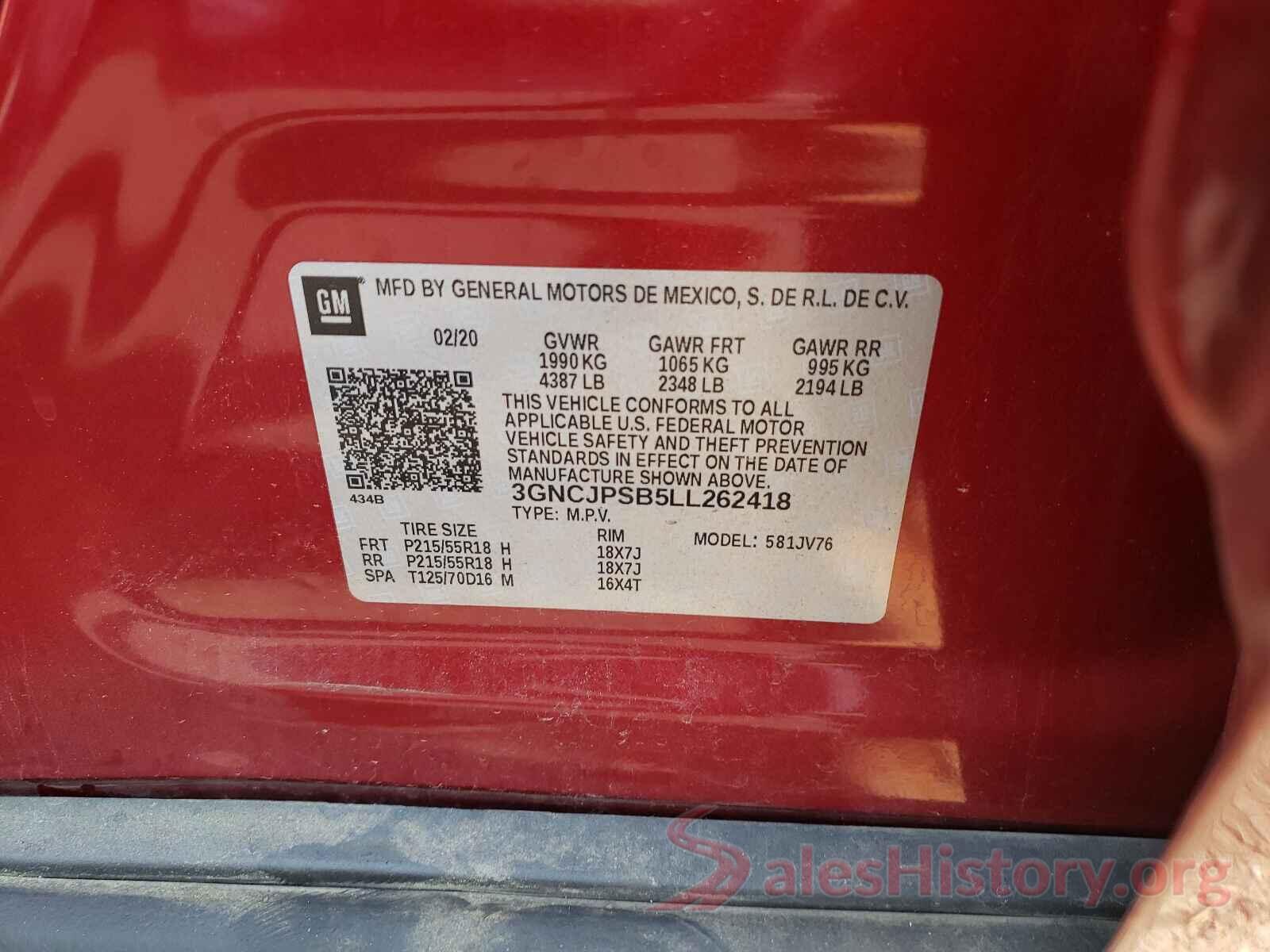 3GNCJPSB5LL262418 2020 CHEVROLET TRAX