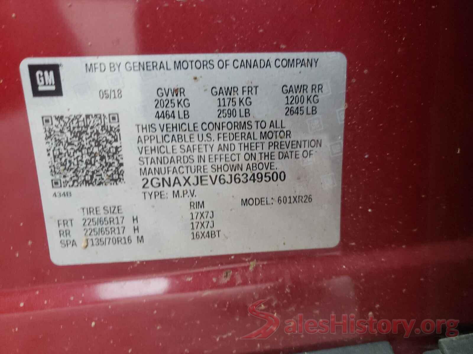 2GNAXJEV6J6349500 2018 CHEVROLET EQUINOX