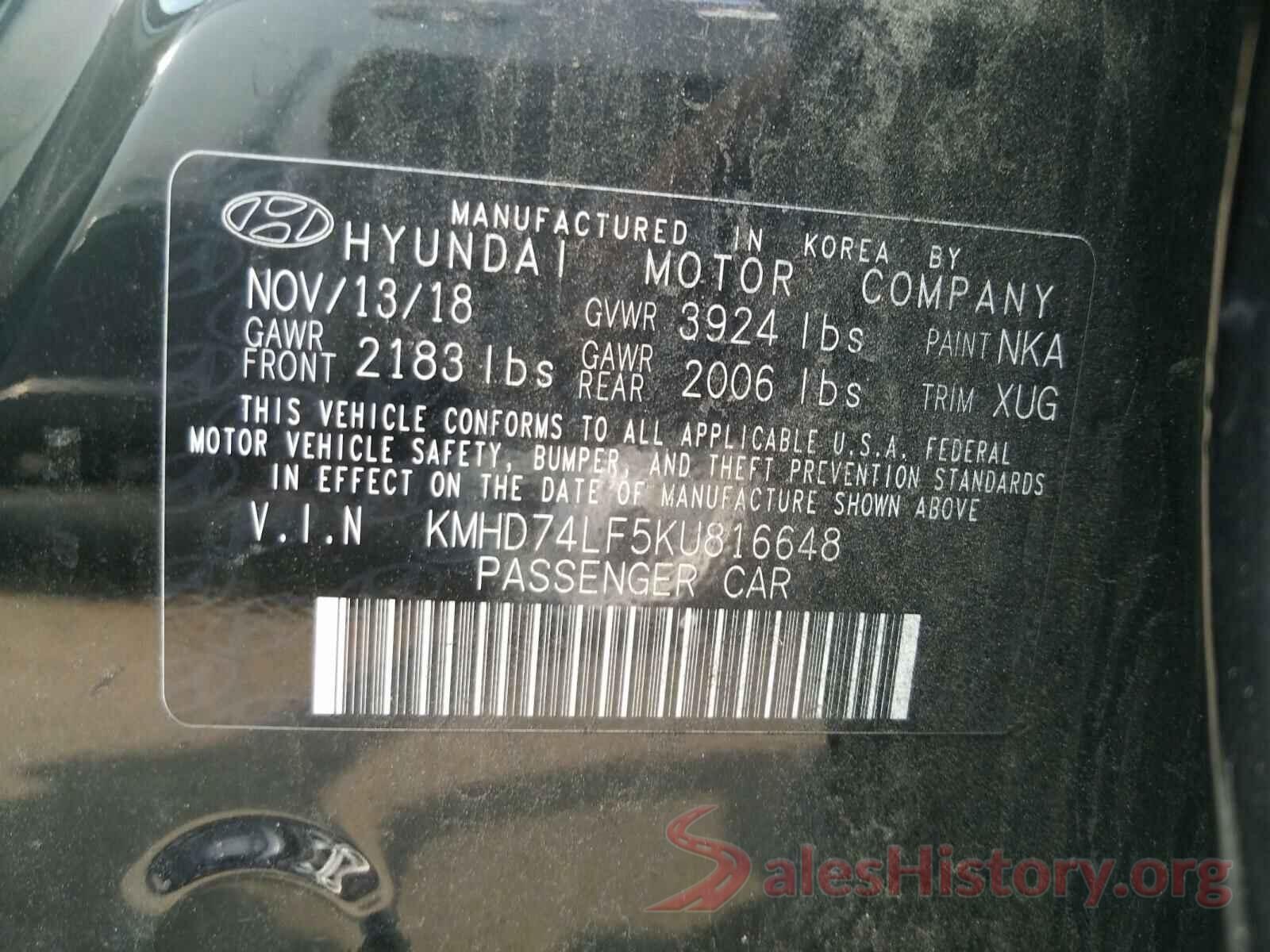 KMHD74LF5KU816648 2019 HYUNDAI ELANTRA