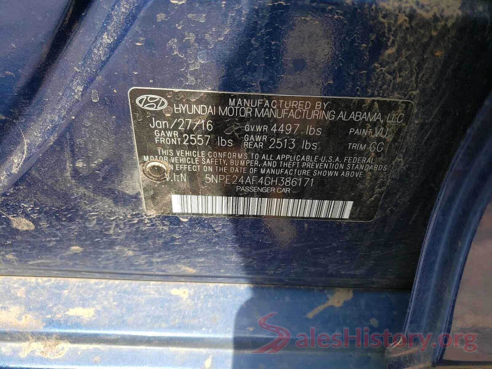 5NPE24AF4GH386171 2016 HYUNDAI SONATA