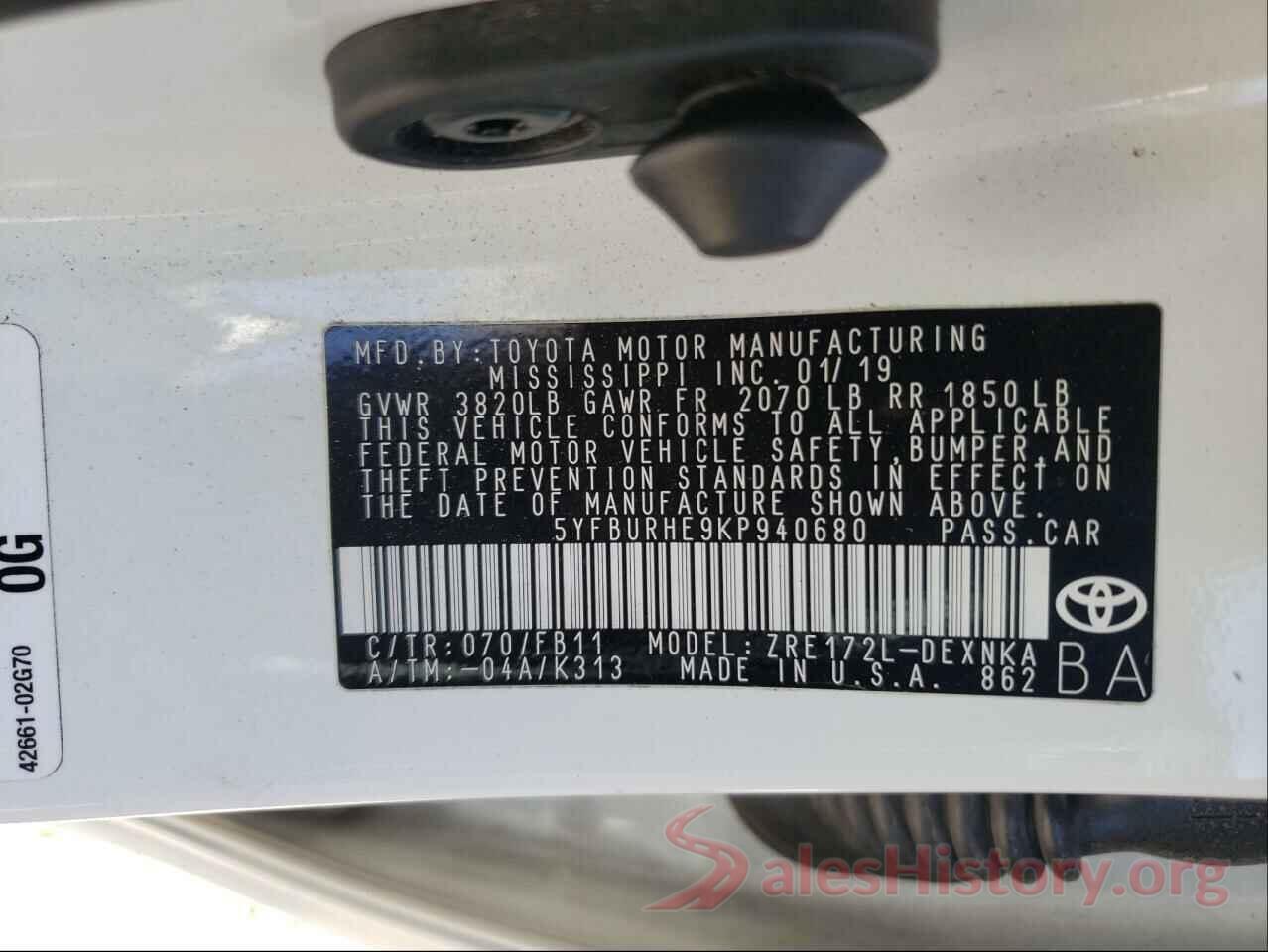 5YFBURHE9KP940680 2019 TOYOTA COROLLA