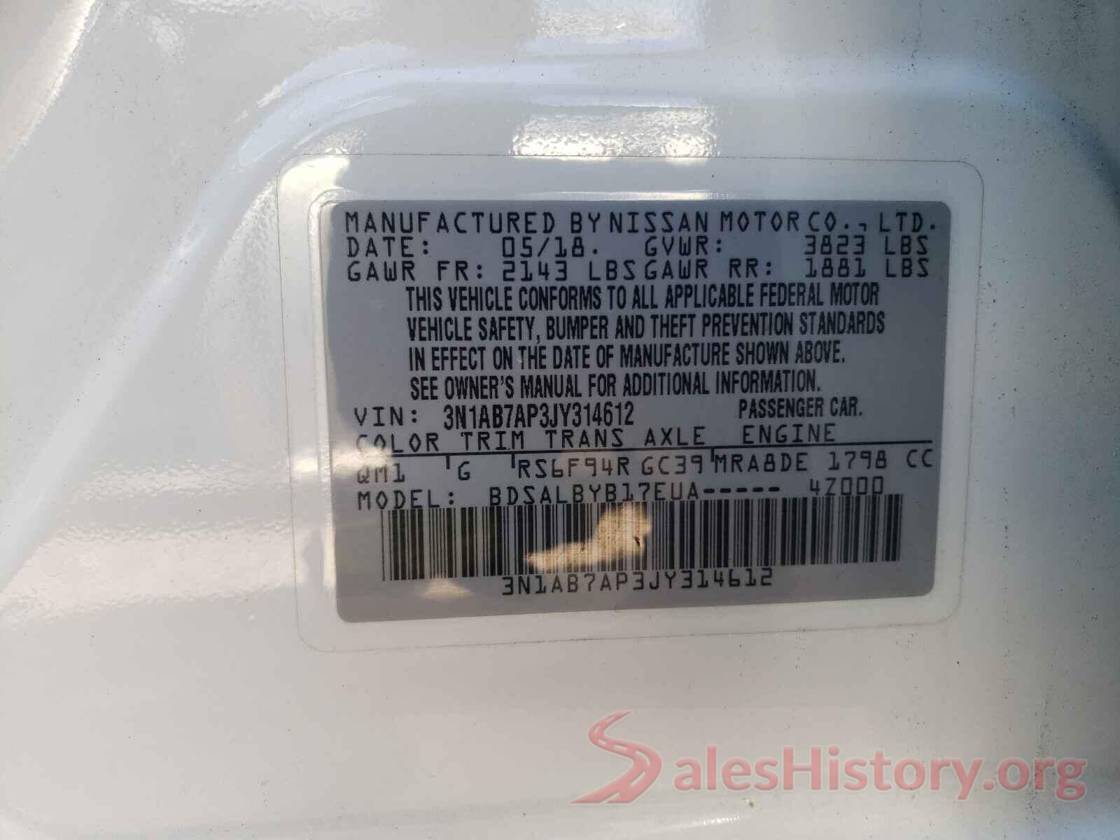 3N1AB7AP3JY314612 2018 NISSAN SENTRA