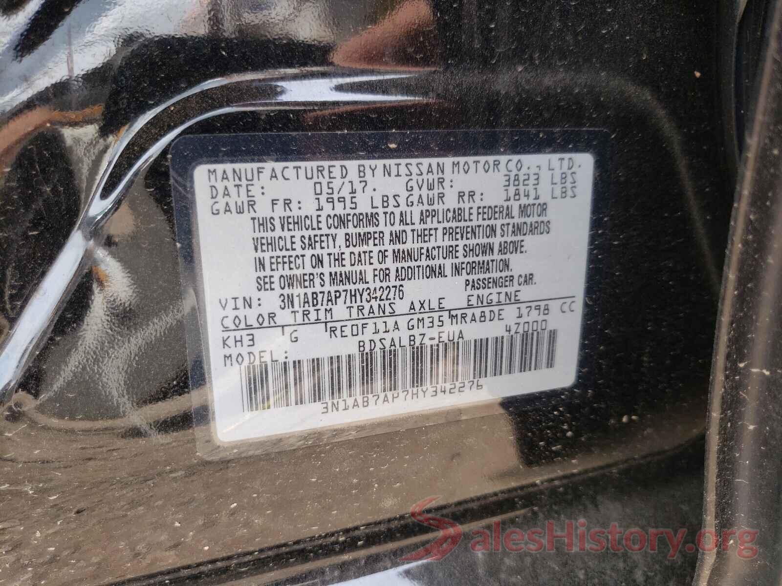 3N1AB7AP7HY342276 2017 NISSAN SENTRA