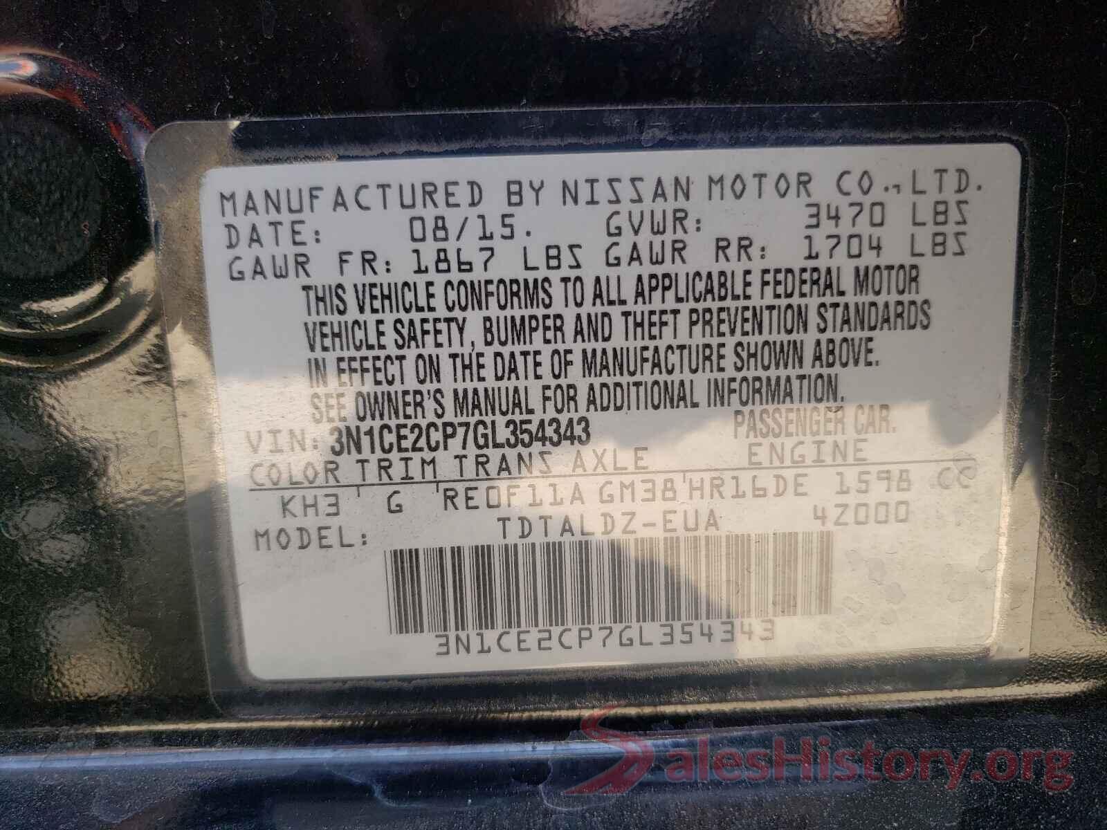 3N1CE2CP7GL354343 2016 NISSAN VERSA