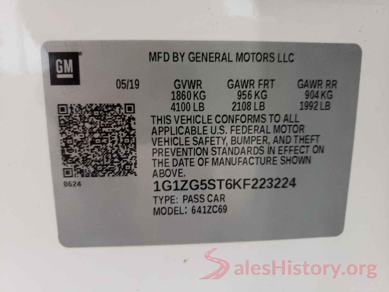 1G1ZG5ST6KF223224 2019 CHEVROLET MALIBU