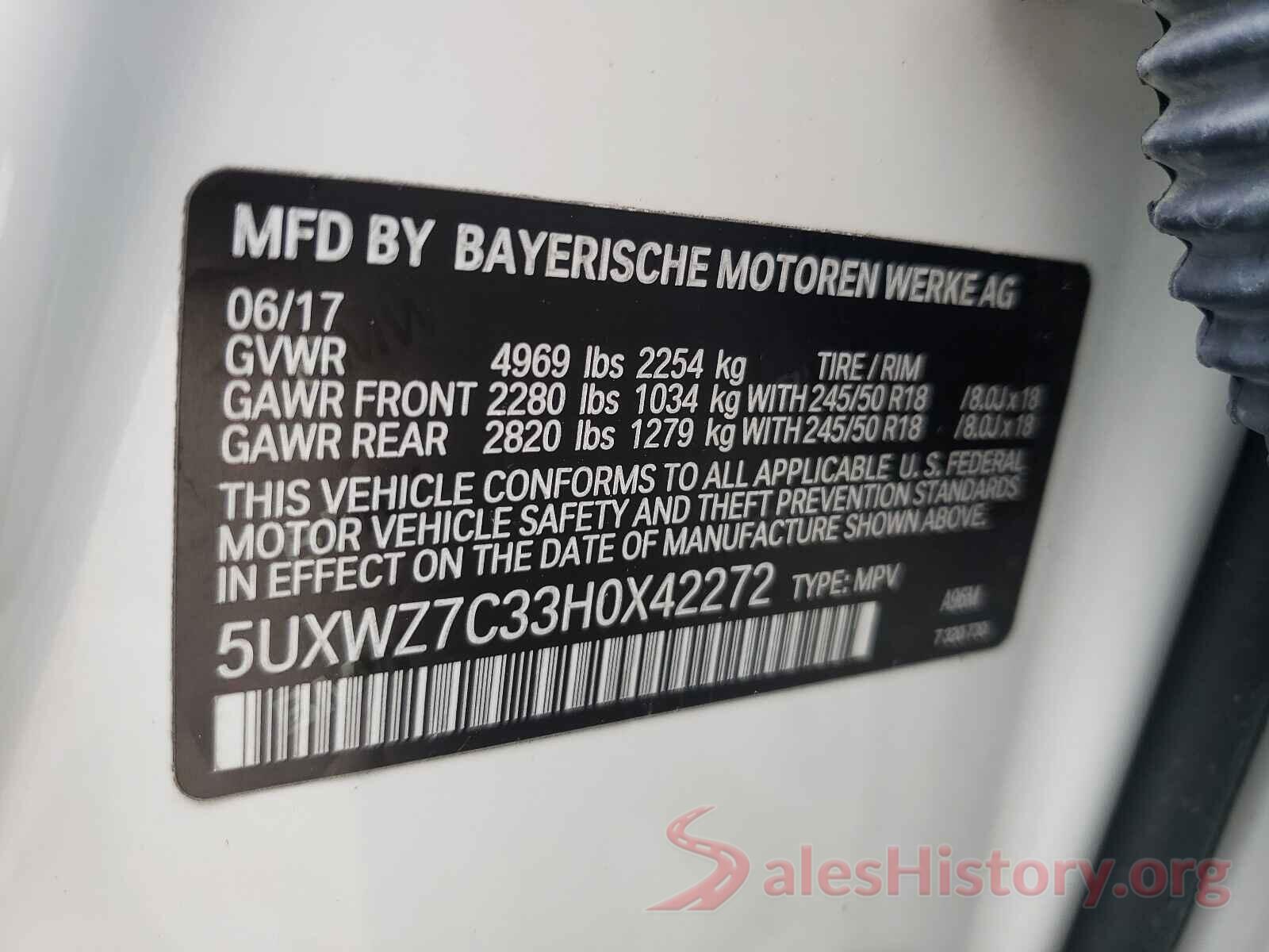 5UXWZ7C33H0X42272 2017 BMW X3