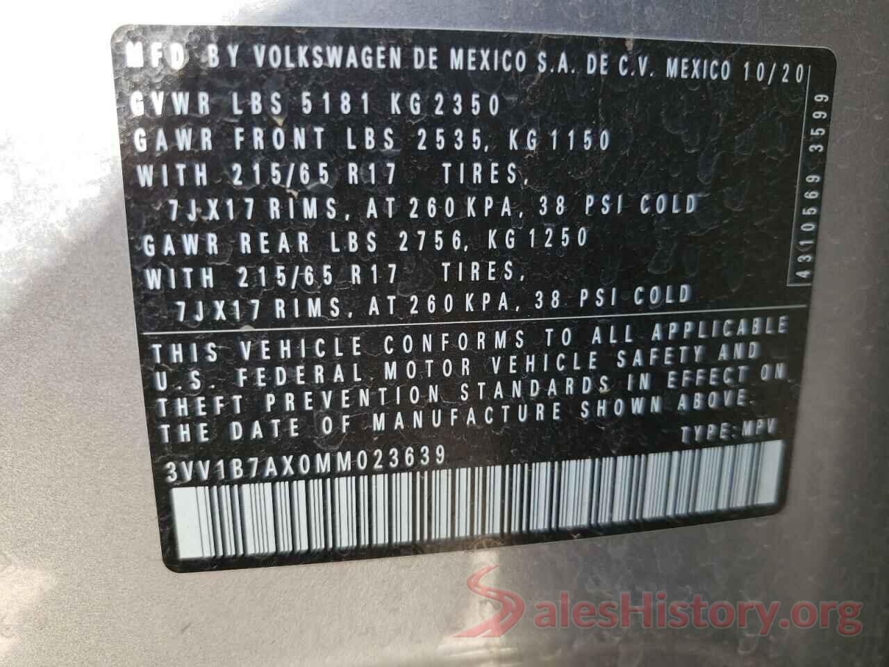 3VV1B7AX0MM023639 2021 VOLKSWAGEN TIGUAN