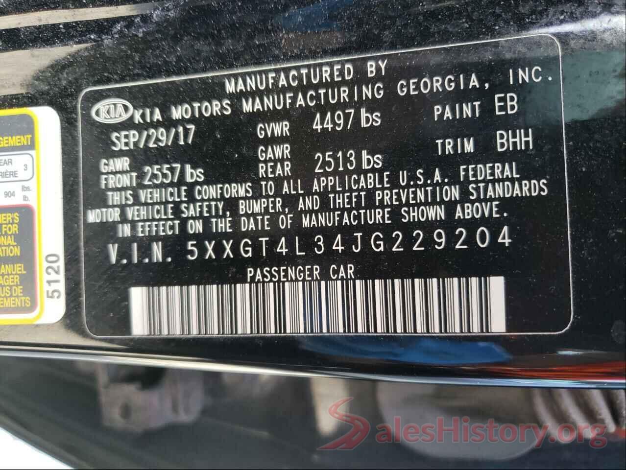 5XXGT4L34JG229204 2018 KIA OPTIMA