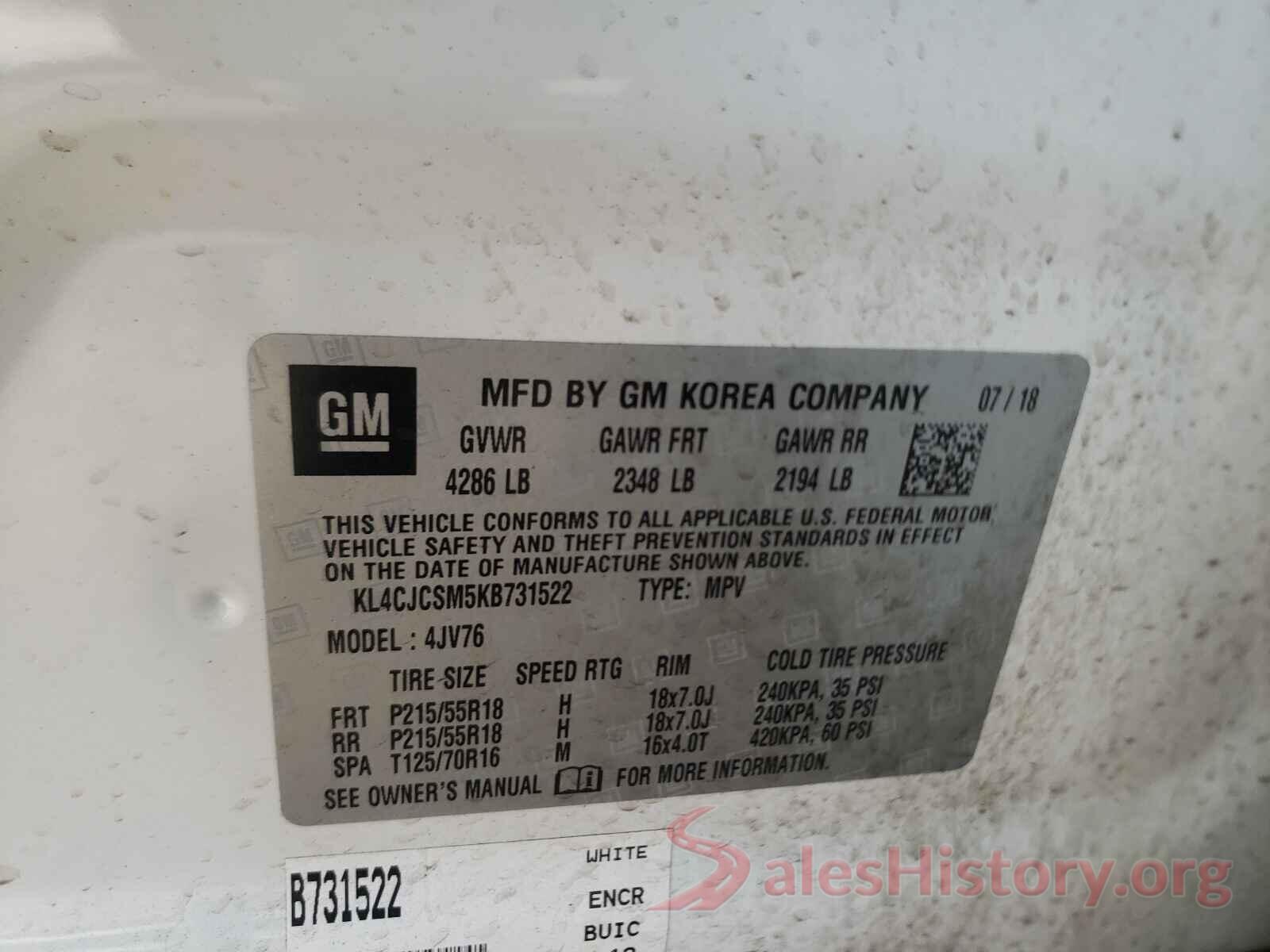 KL4CJCSM5KB731522 2019 BUICK ENCORE