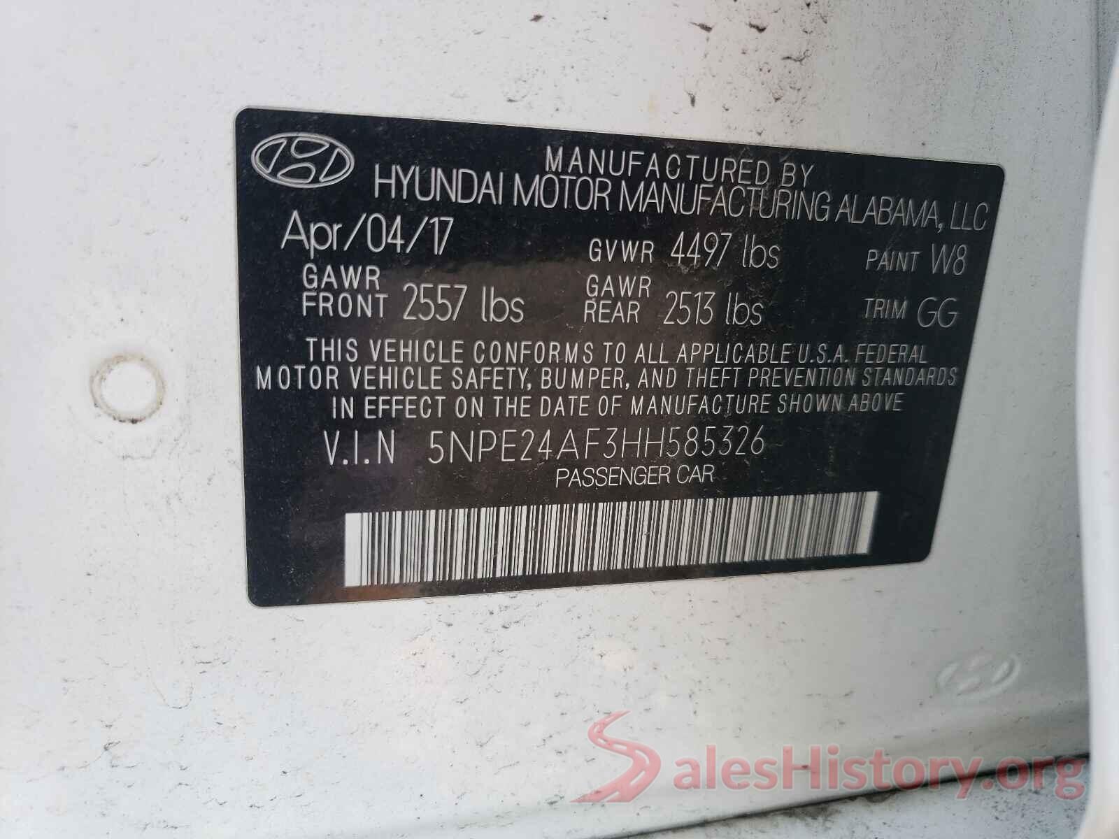 5NPE24AF3HH585326 2017 HYUNDAI SONATA