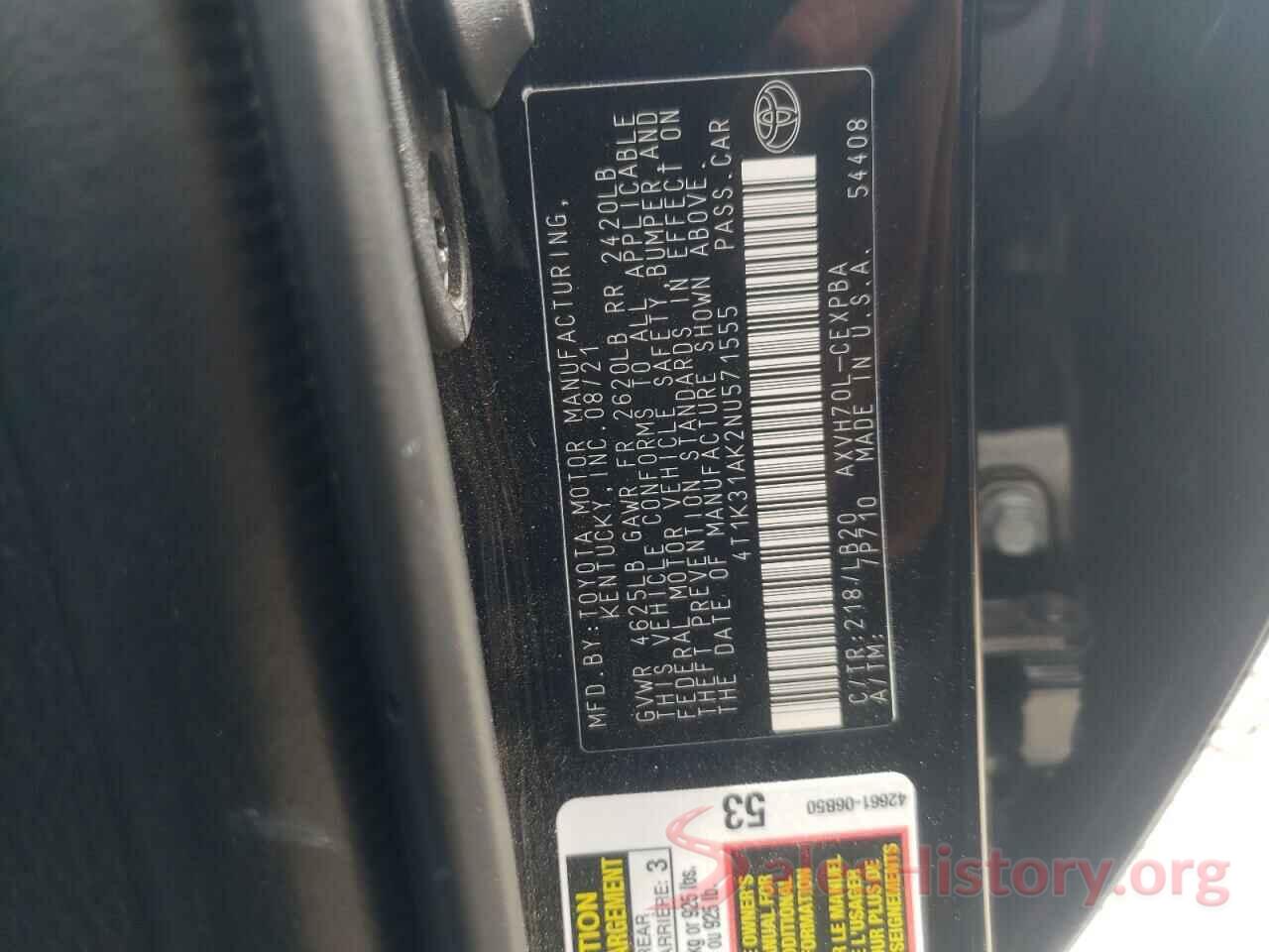 4T1K31AK2NU571555 2022 TOYOTA CAMRY