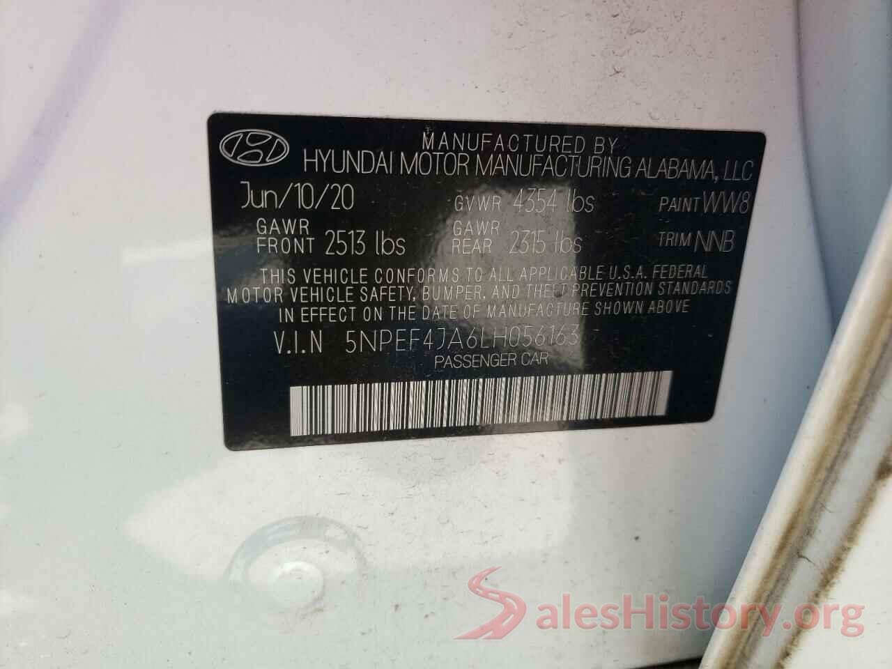 5NPEF4JA6LH056163 2020 HYUNDAI SONATA