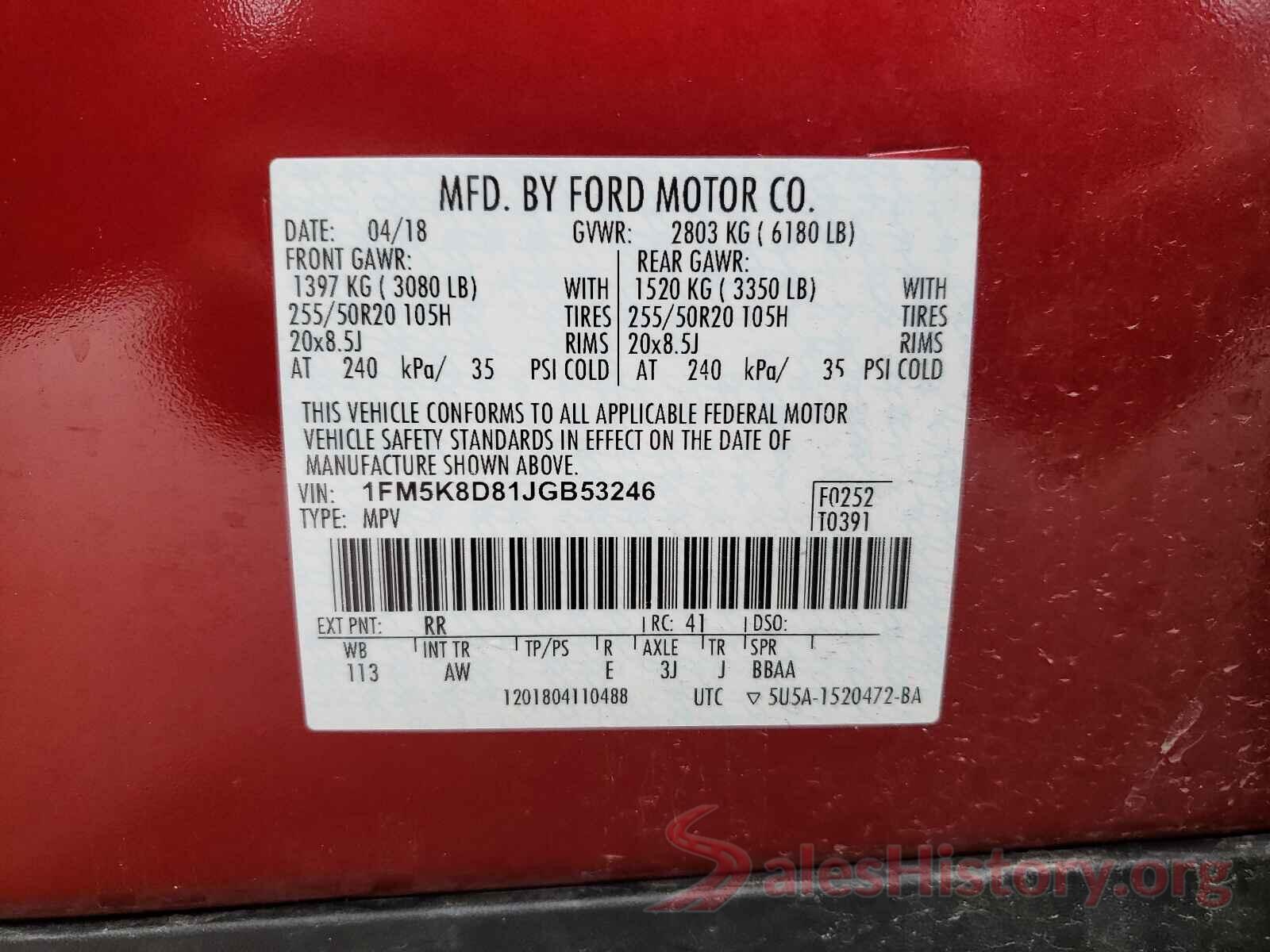 1FM5K8D81JGB53246 2018 FORD EXPLORER