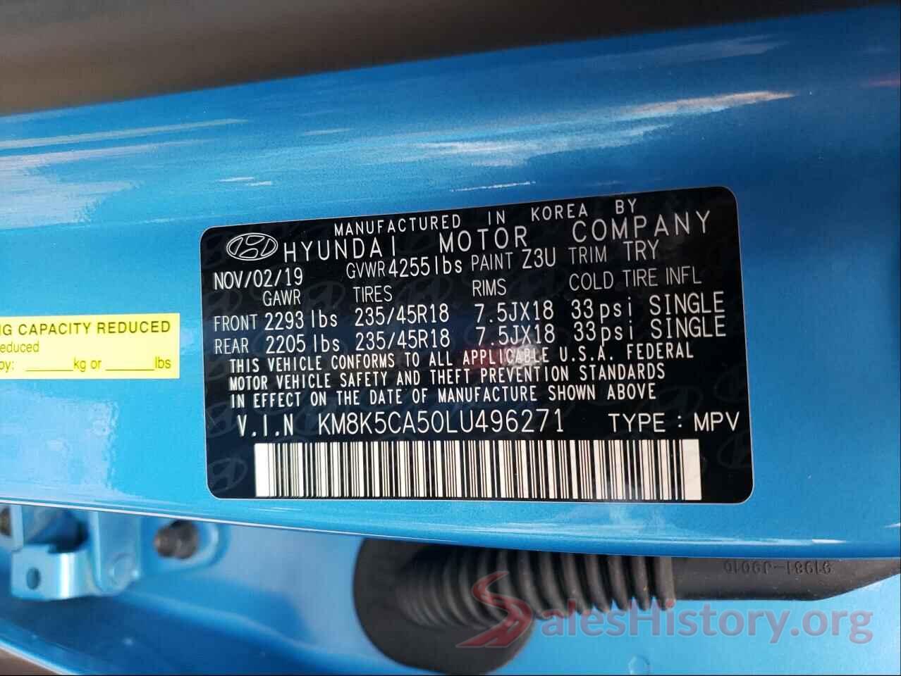 KM8K5CA50LU496271 2020 HYUNDAI KONA