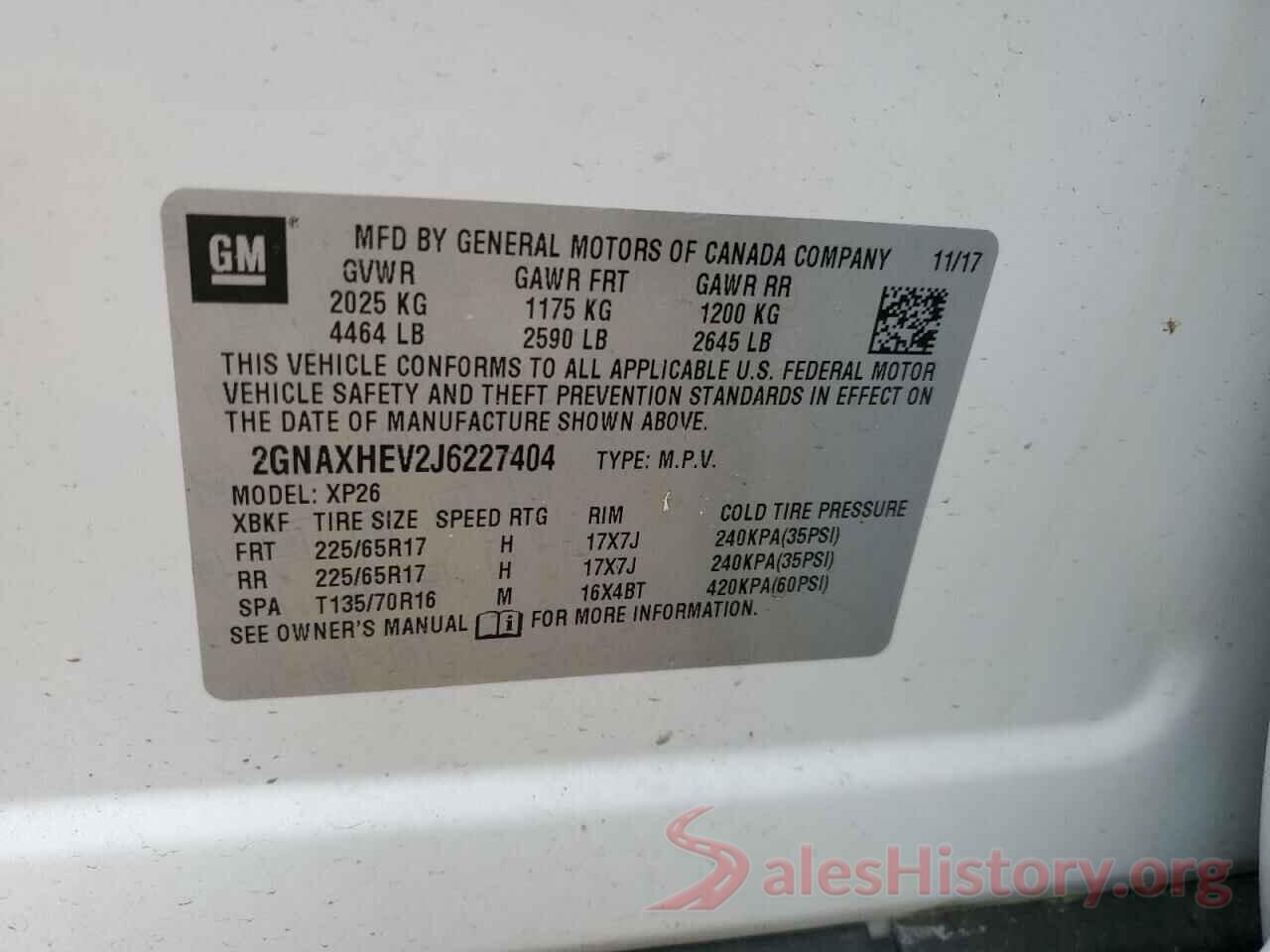 2GNAXHEV2J6227404 2018 CHEVROLET EQUINOX