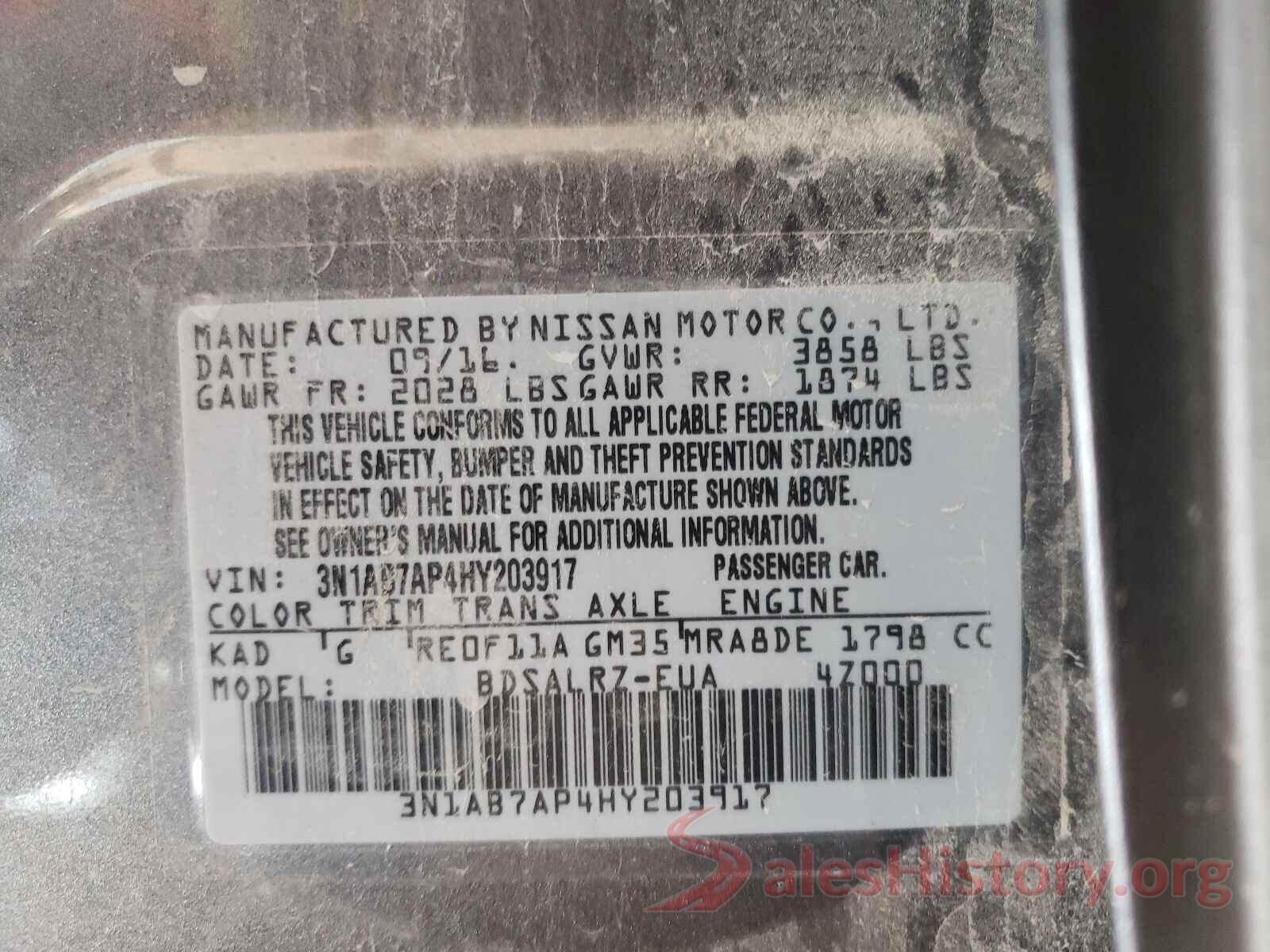 3N1AB7AP4HY203917 2017 NISSAN SENTRA