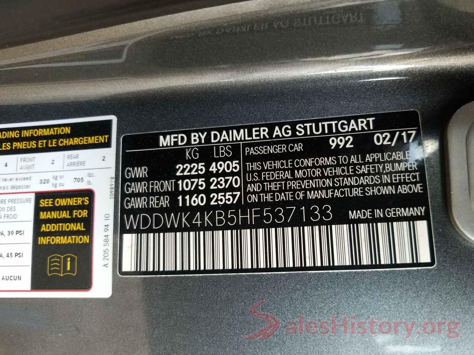 WDDWK4KB5HF537133 2017 MERCEDES-BENZ C CLASS