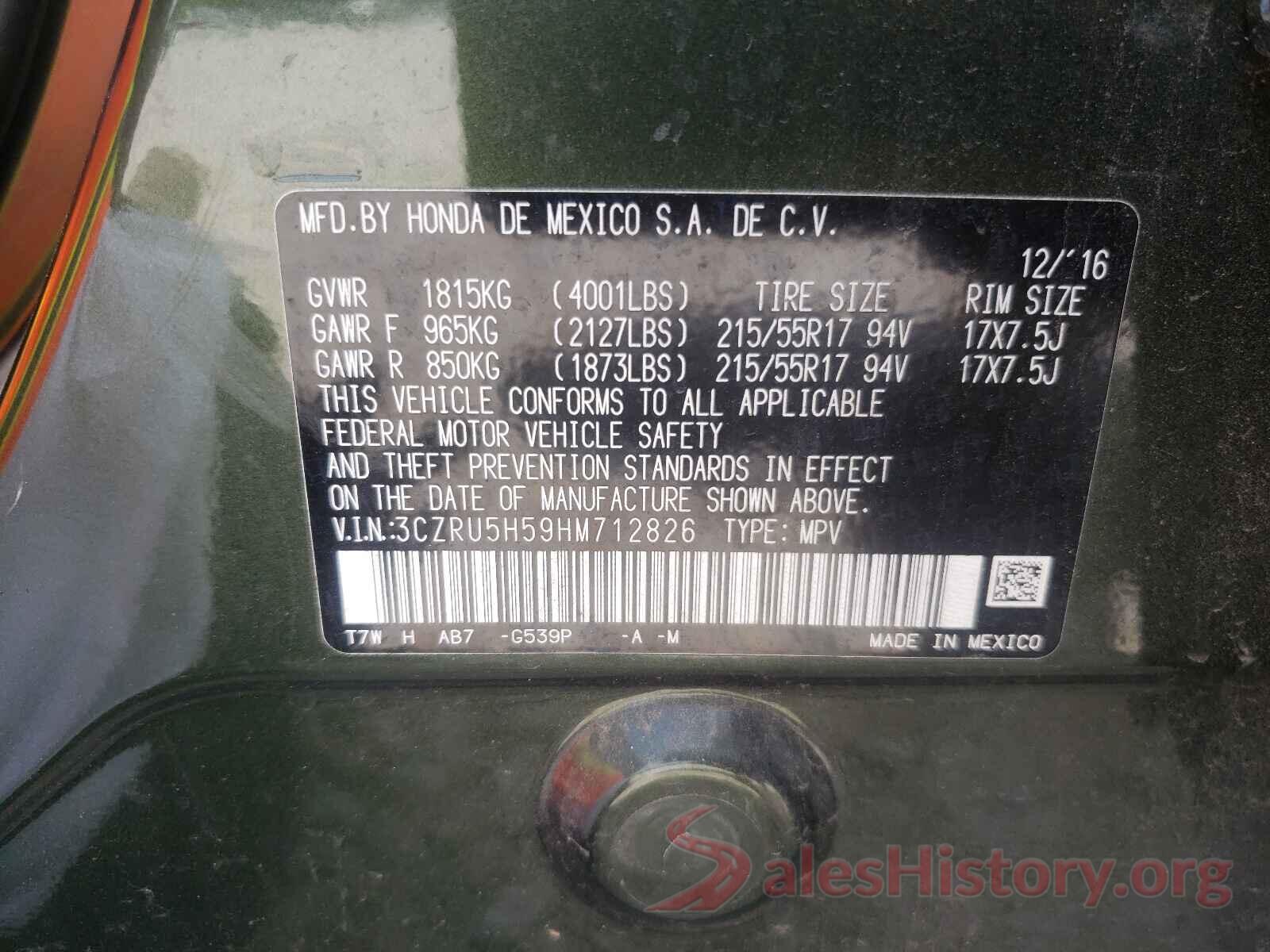 3CZRU5H59HM712826 2017 HONDA HR-V