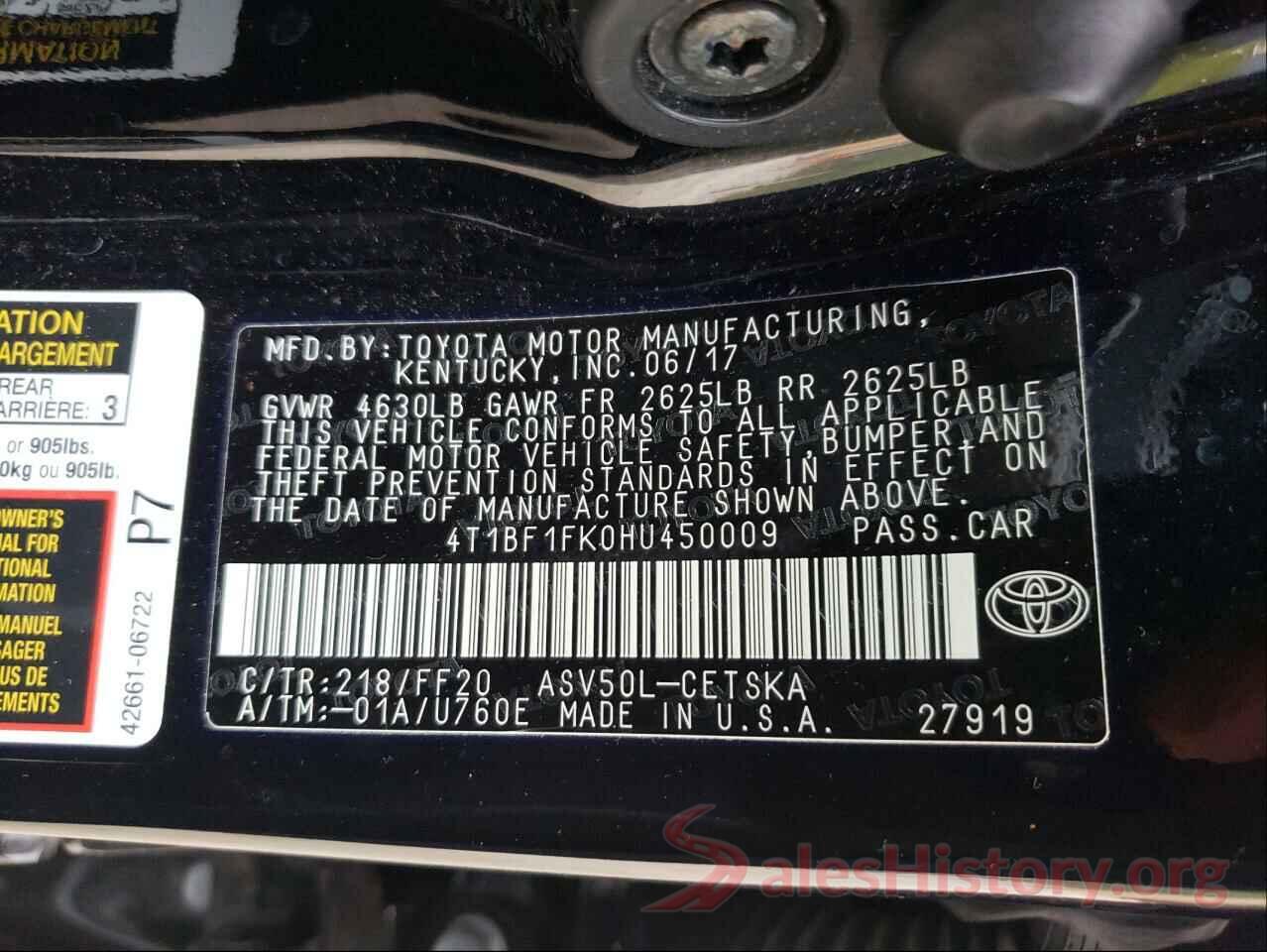 4T1BF1FK0HU450009 2017 TOYOTA CAMRY