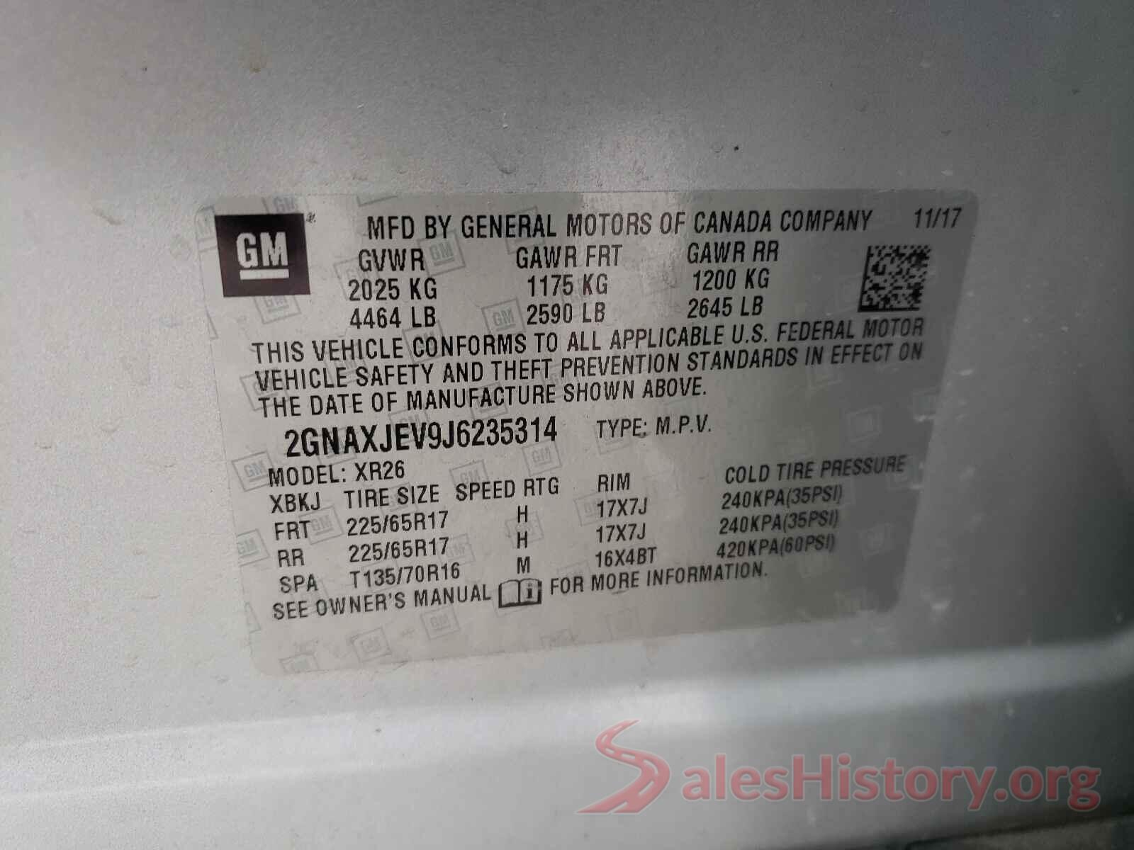 2GNAXJEV9J6235314 2018 CHEVROLET EQUINOX