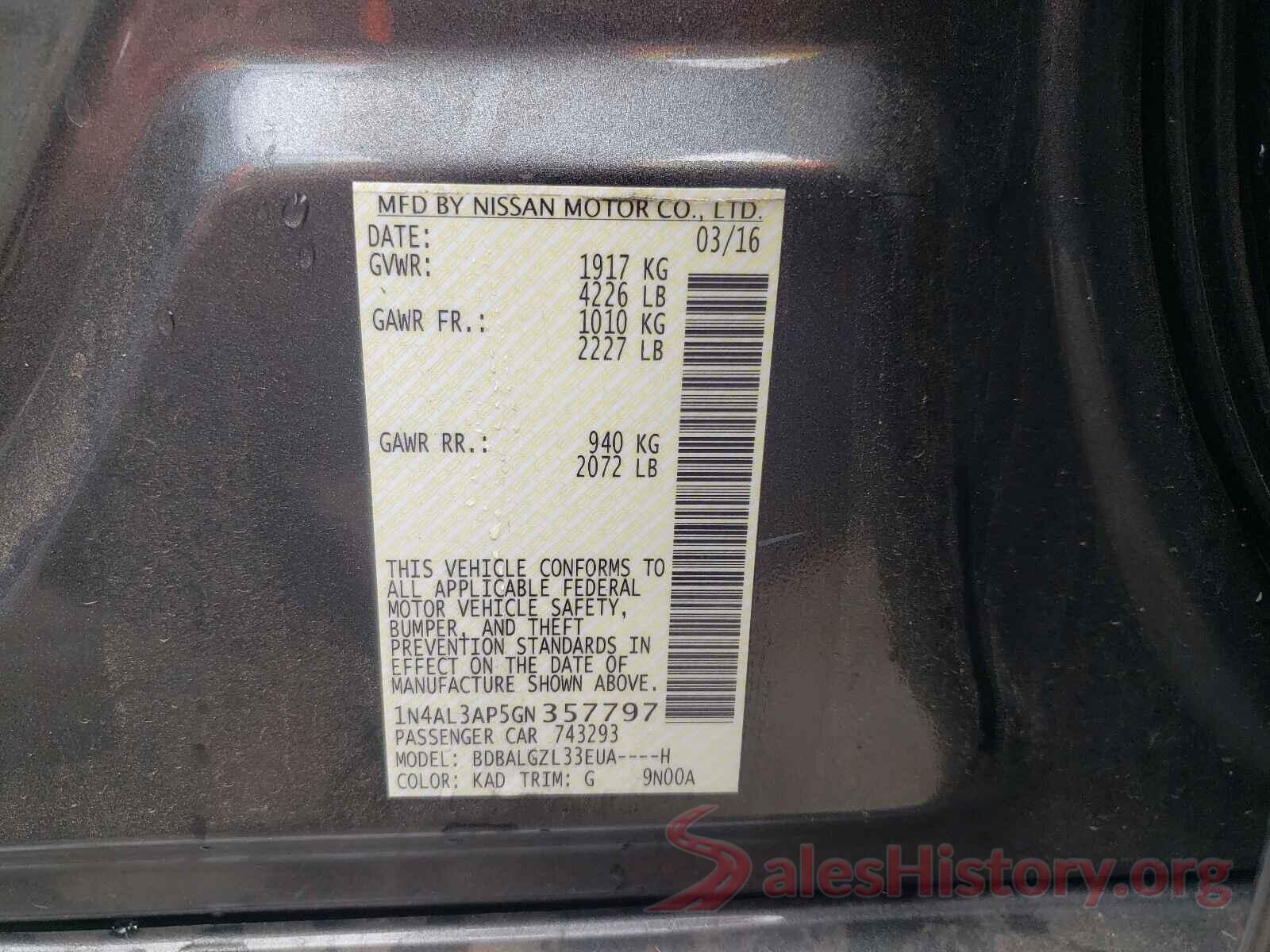 1N4AL3AP5GN357797 2016 NISSAN ALTIMA