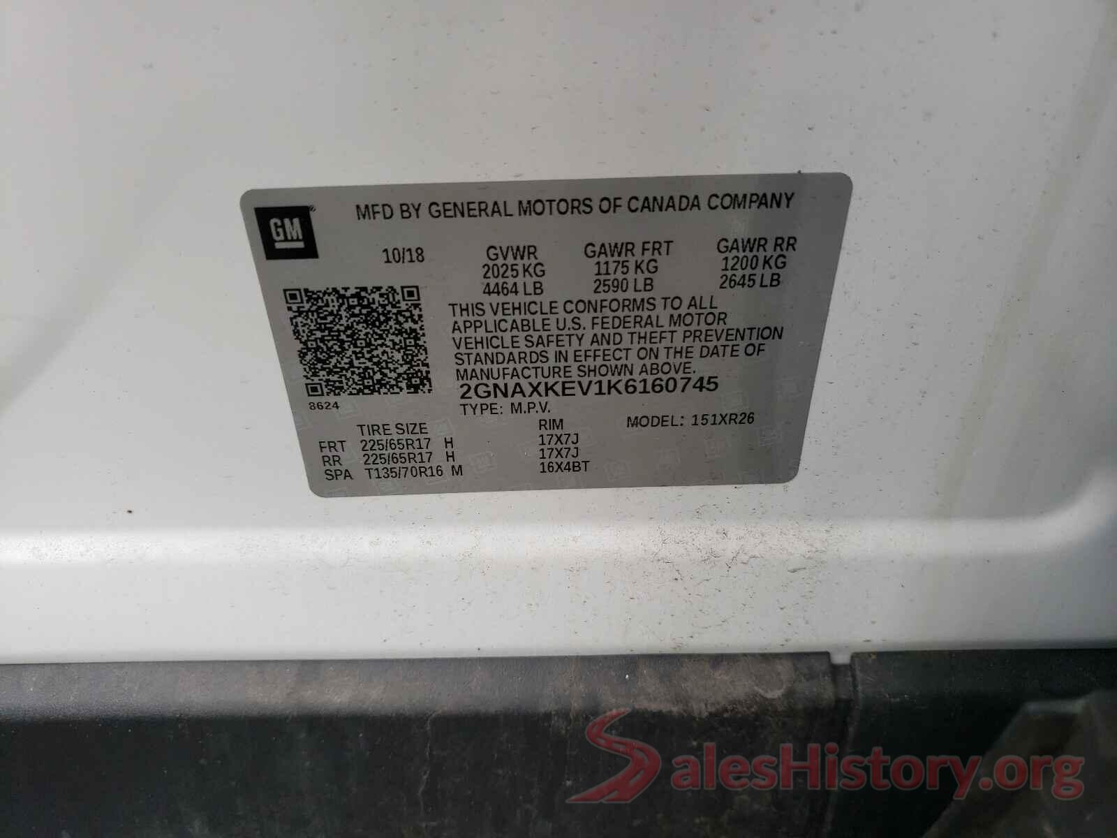 2GNAXKEV1K6160745 2019 CHEVROLET EQUINOX