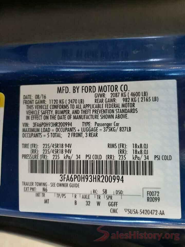 3FA6P0H93HR200994 2017 FORD FUSION