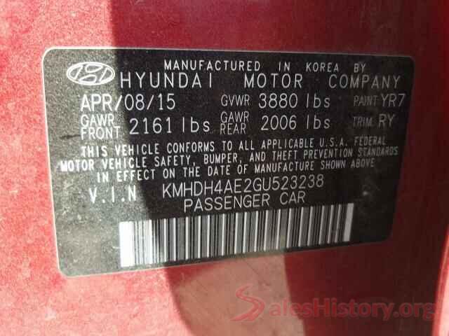 KMHDH4AE2GU523238 2016 HYUNDAI ELANTRA