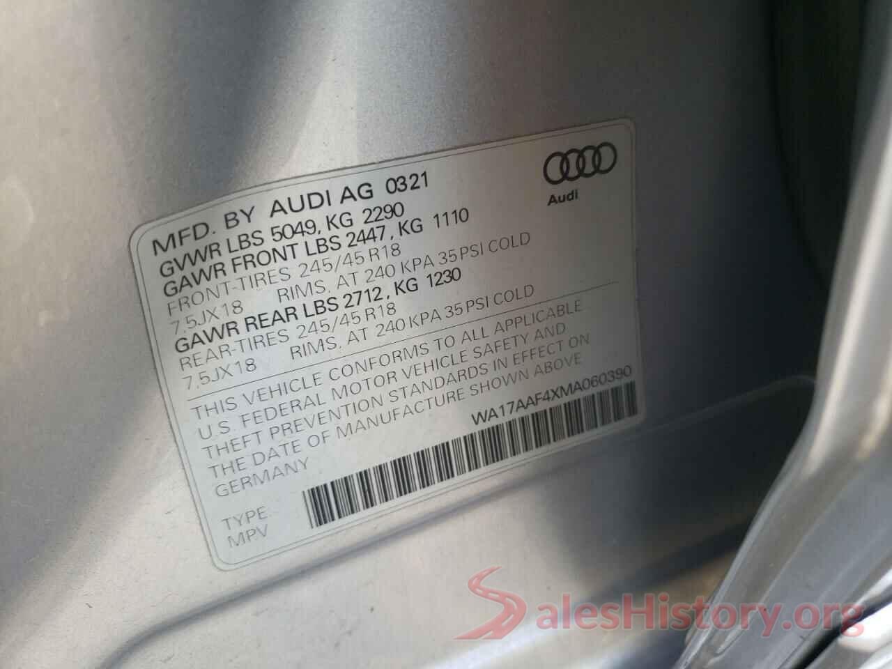 WA17AAF4XMA060390 2021 AUDI A4